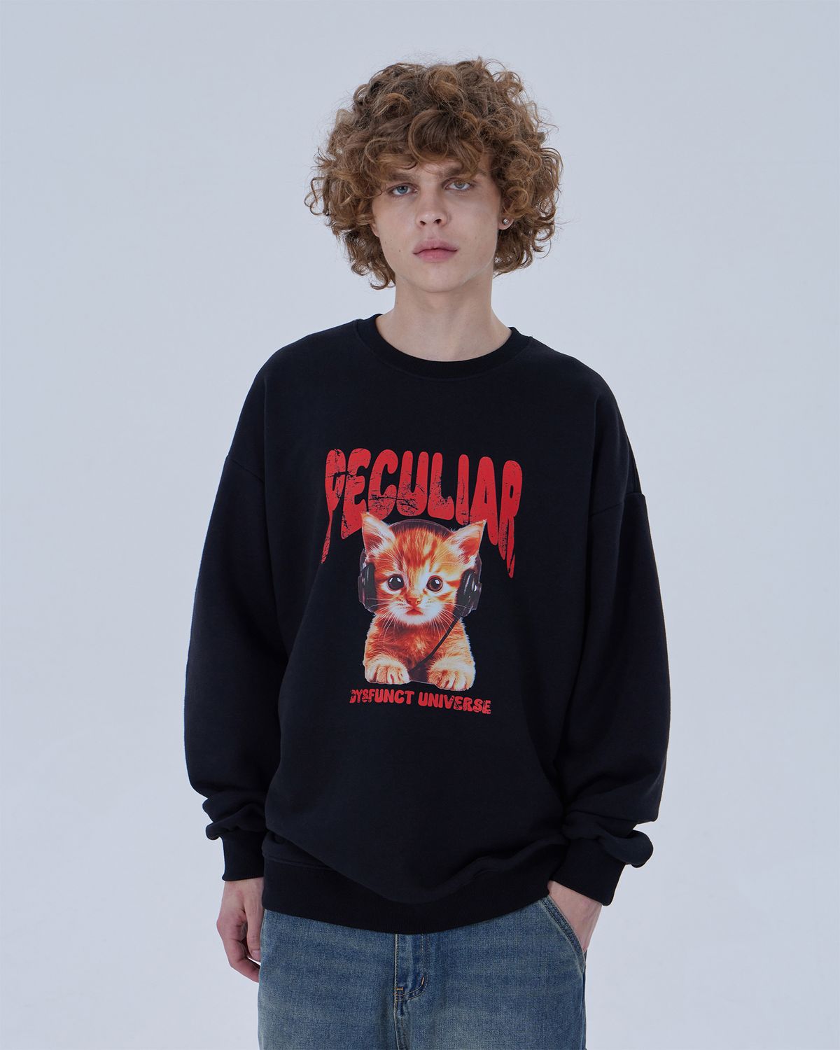 디스펑트(DYSFUNCT) PECULIAR KITTY SWEATSHIRT (BLACK)