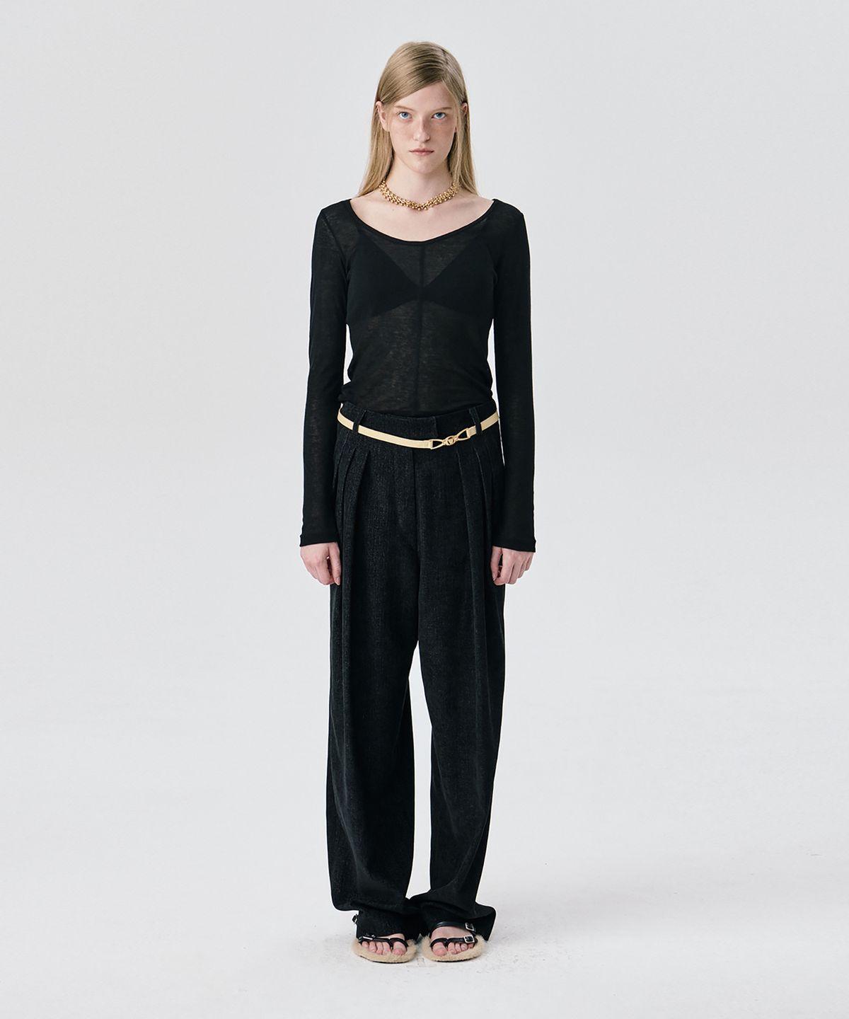 분더캄머(WNDERKAMMER) Steady Wide Tuck Pants_Black(스테디 와이드 턱 팬츠_블랙)