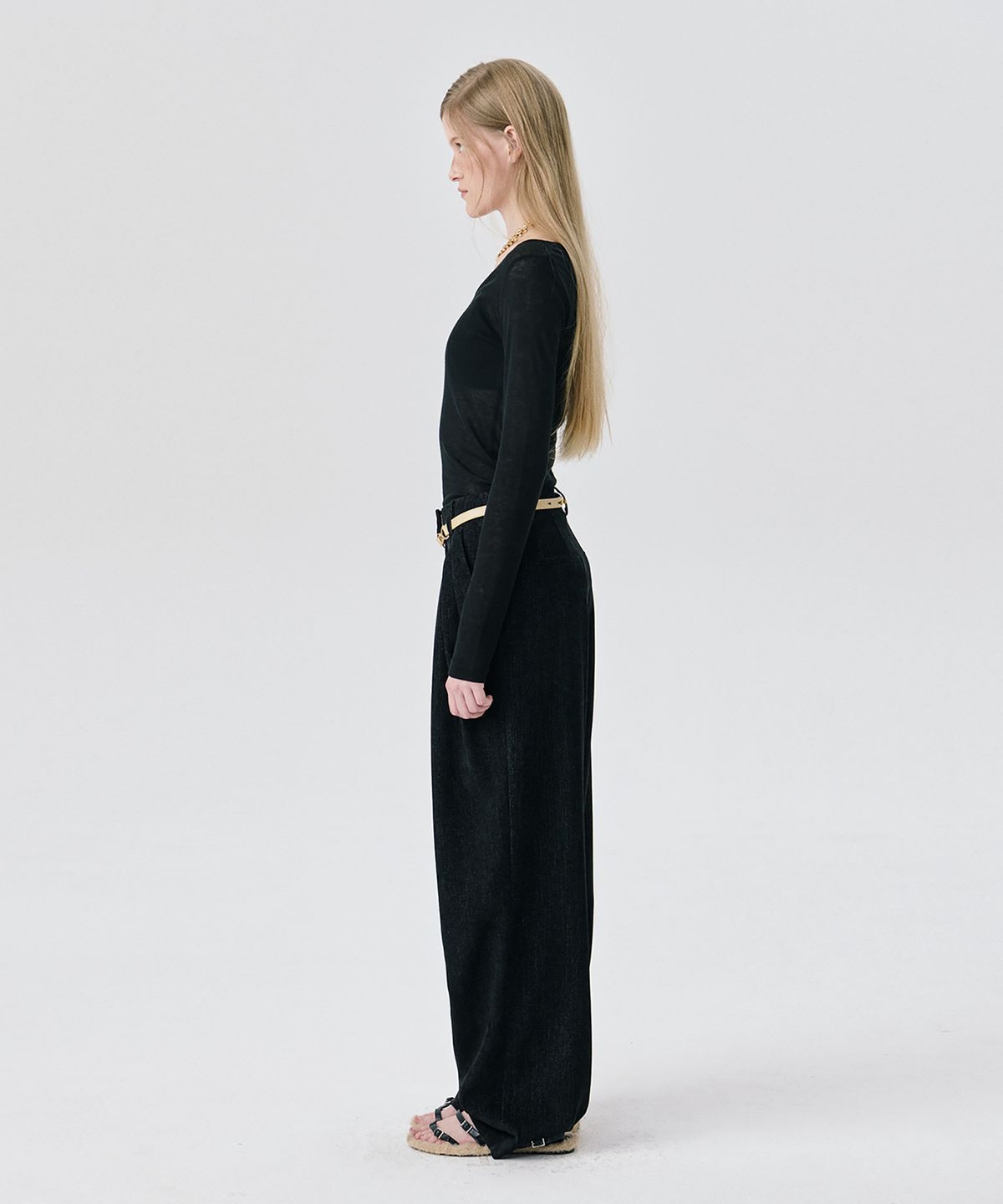 분더캄머(WNDERKAMMER) Steady Wide Tuck Pants_Black(스테디 와이드 턱 팬츠_블랙)