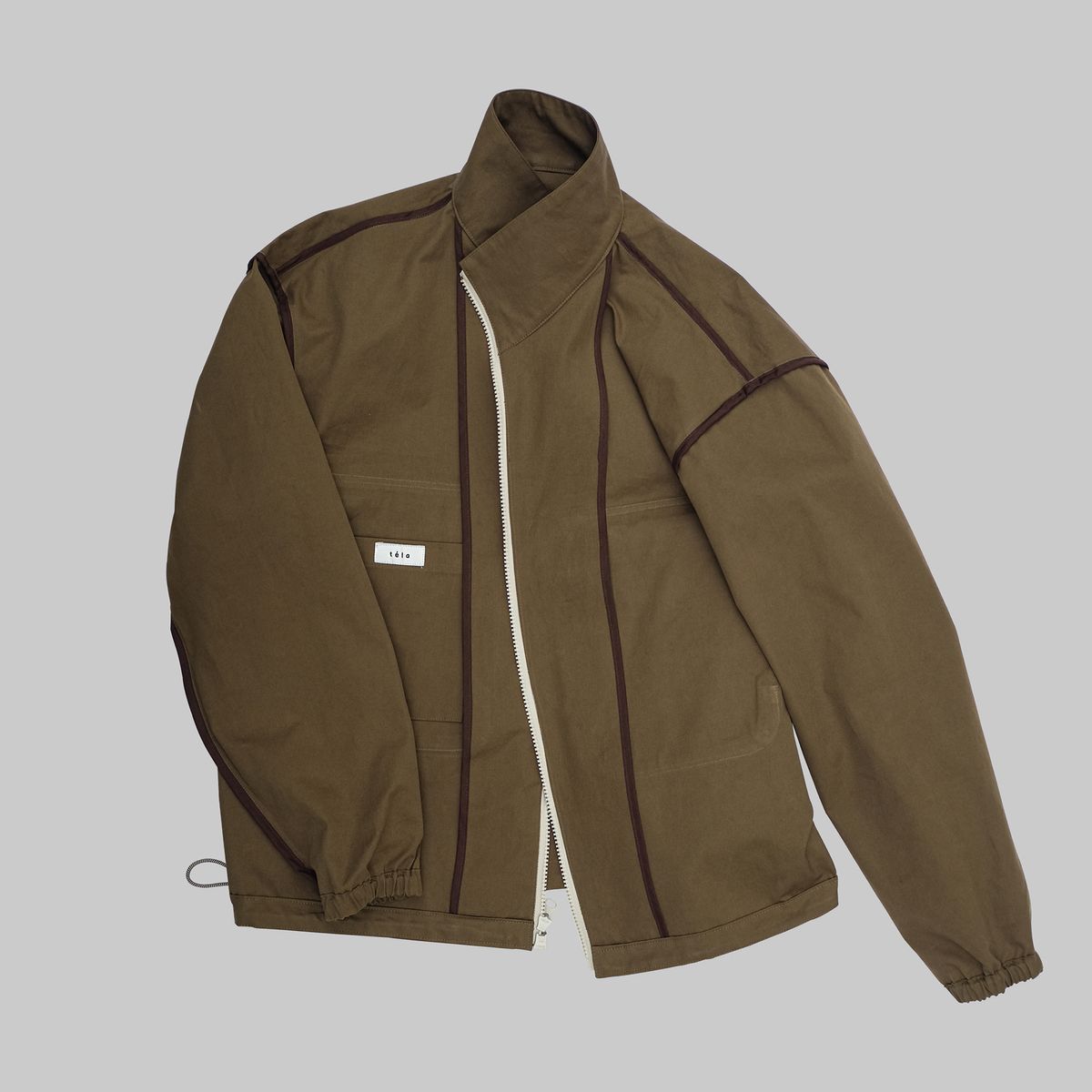 뗄라(TELA) Olive Khaki Cotton Zip Multi Pocket Jacket