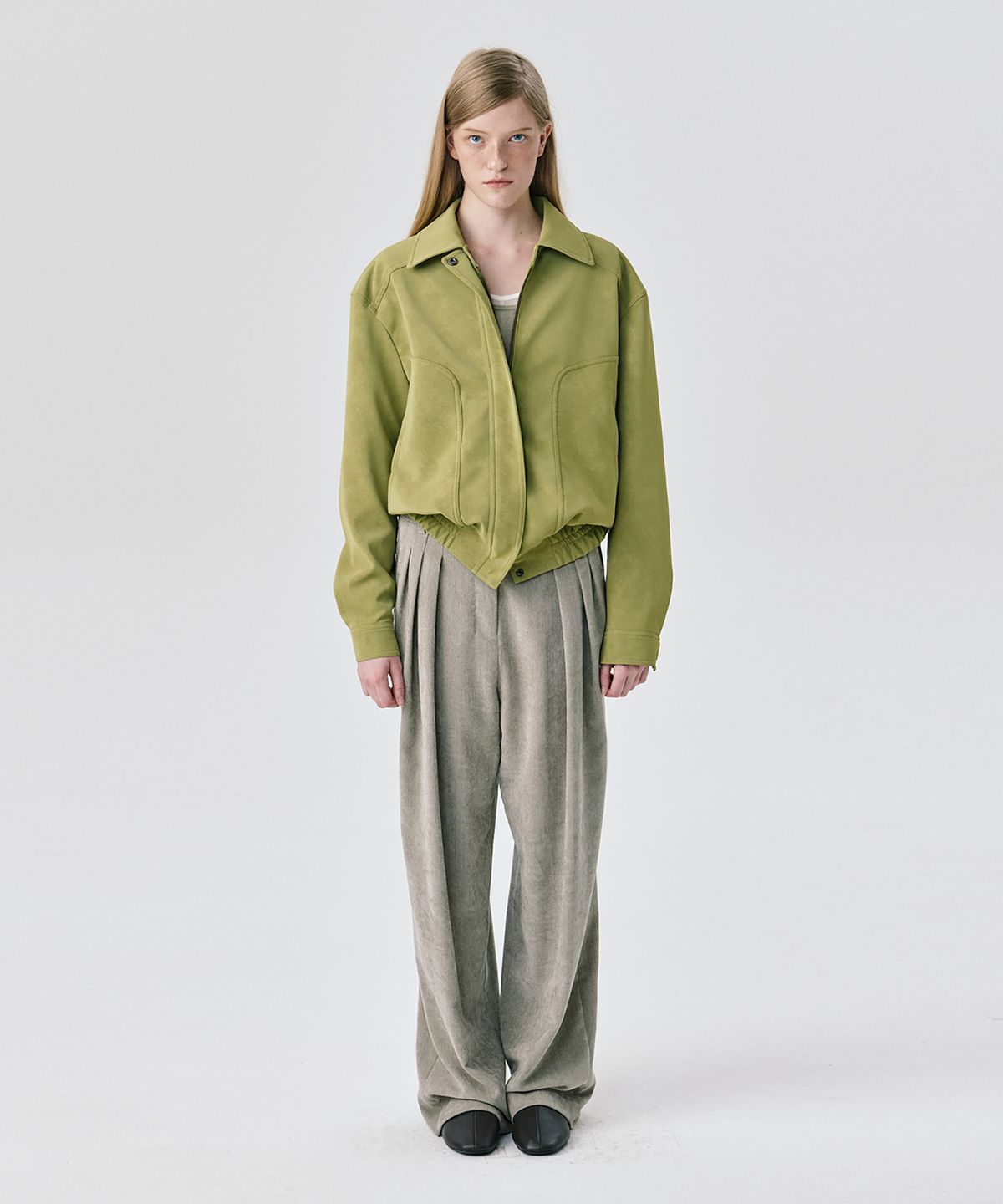 분더캄머(WNDERKAMMER) Soft Suede Seam Jumper_Olive (소프트 스웨이드 솔기 점퍼_올리브)
