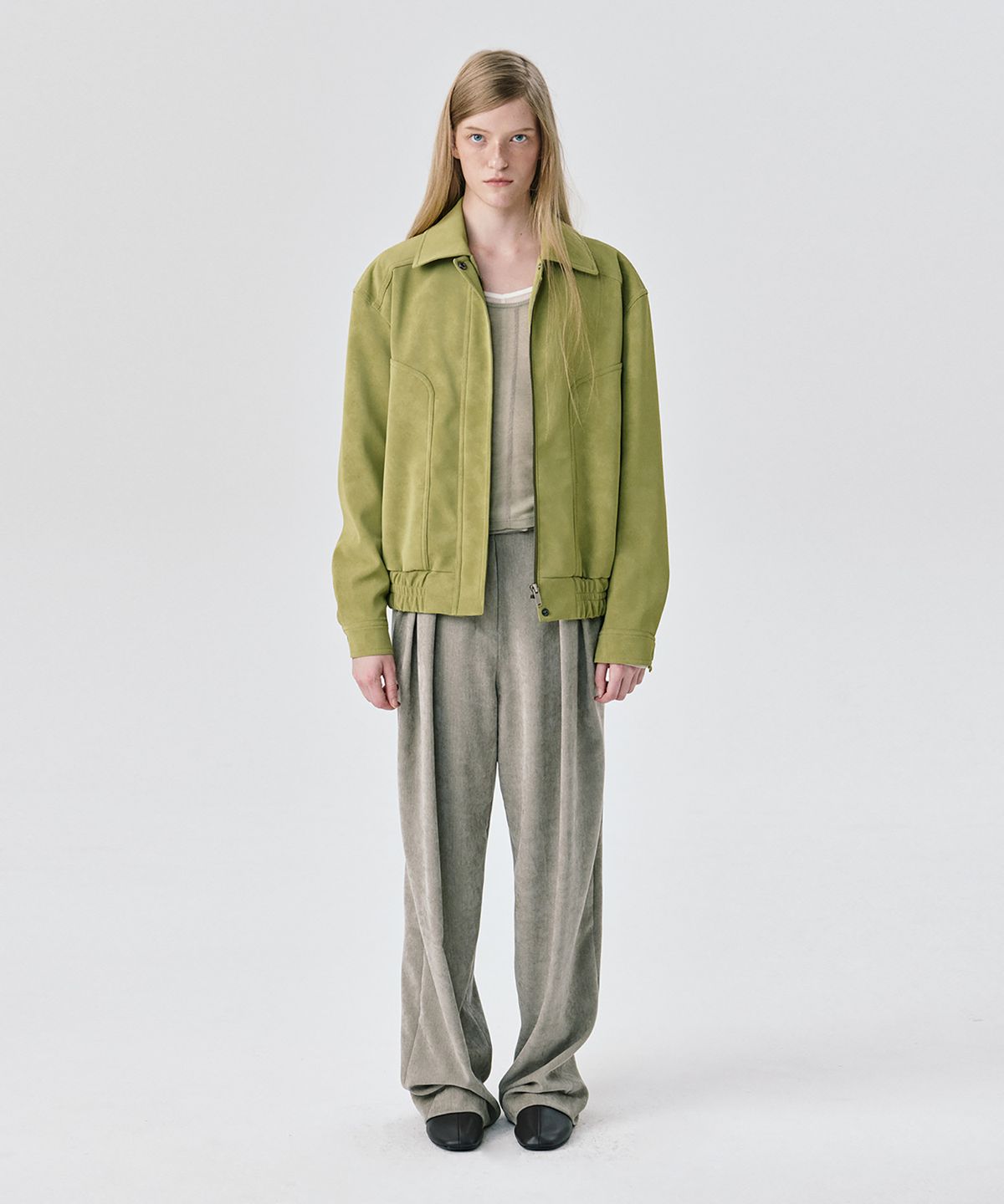 분더캄머(WNDERKAMMER) Soft Suede Seam Jumper_Olive (소프트 스웨이드 솔기 점퍼_올리브)