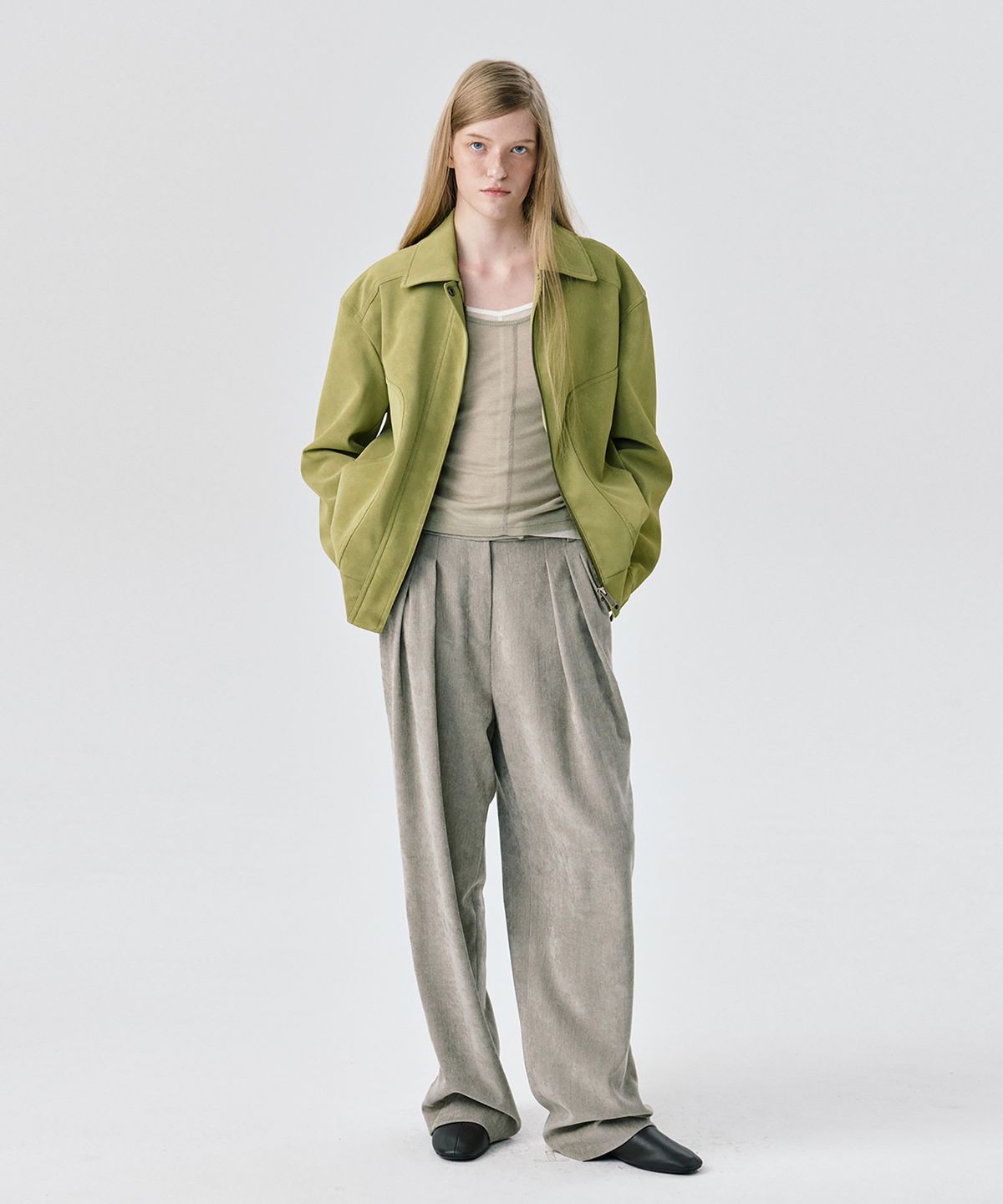 분더캄머(WNDERKAMMER) Soft Suede Seam Jumper_Olive (소프트 스웨이드 솔기 점퍼_올리브)