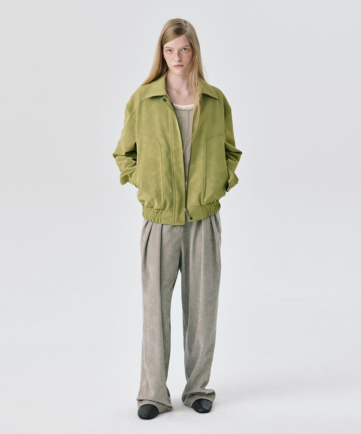 분더캄머(WNDERKAMMER) Soft Suede Seam Jumper_Olive (소프트 스웨이드 솔기 점퍼_올리브)