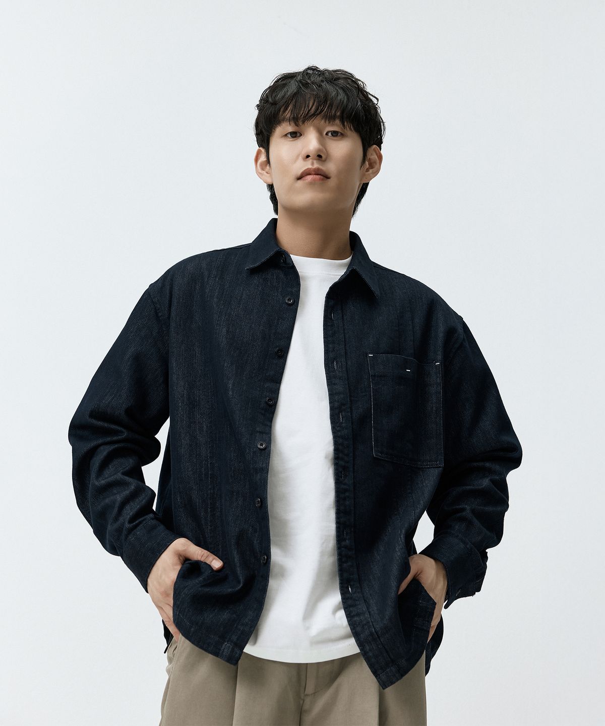 매드마르스(MADMARS) 포인트 포켓 스트링 데님 셔츠 MMFFMDS-155NA