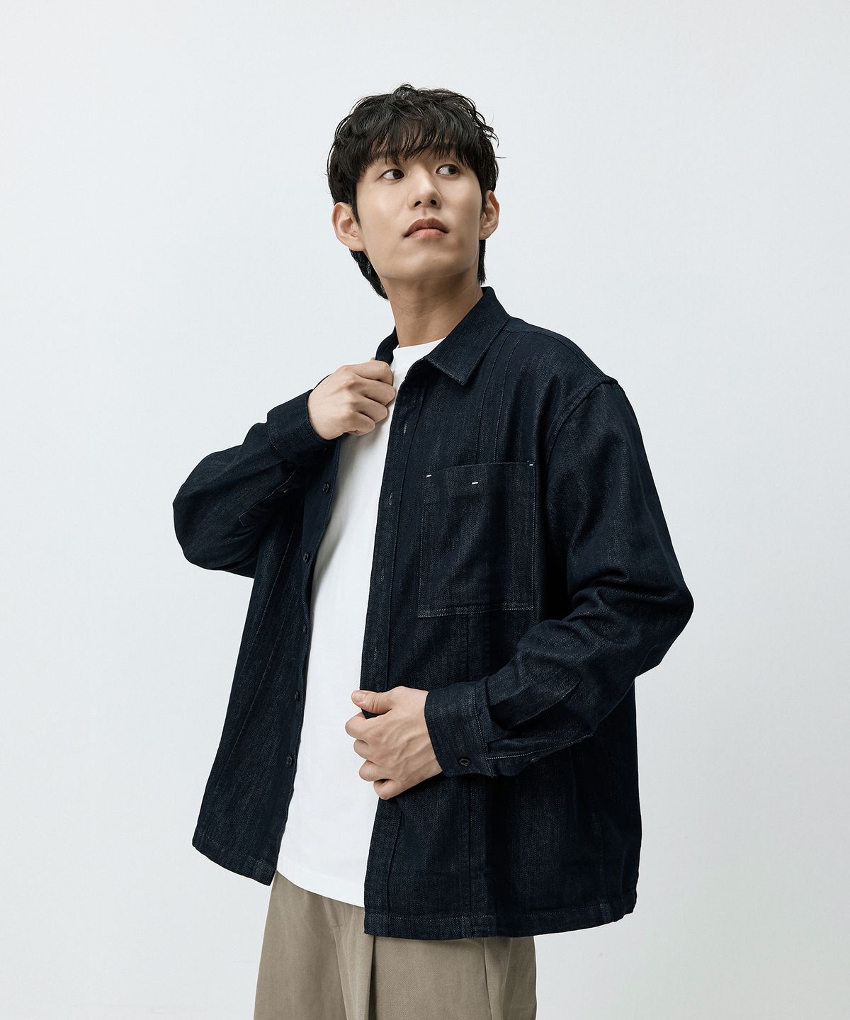 매드마르스(MADMARS) 포인트 포켓 스트링 데님 셔츠 MMFFMDS-155NA