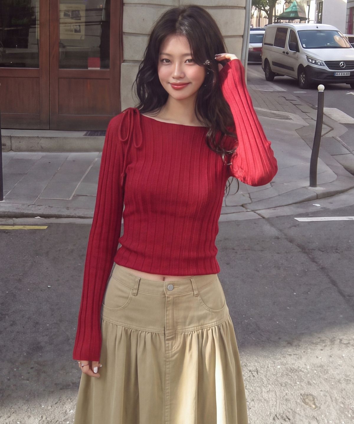 쿨키튼(KOOLKITTEN) 숄더 스트랩 골지 니트 4colors