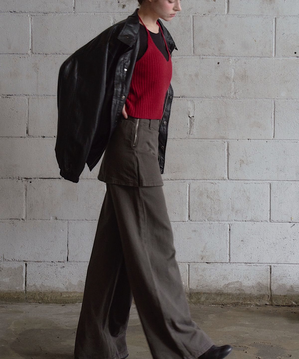 아포엠(APOEM) DENIM LAYERED WIDE PANTS