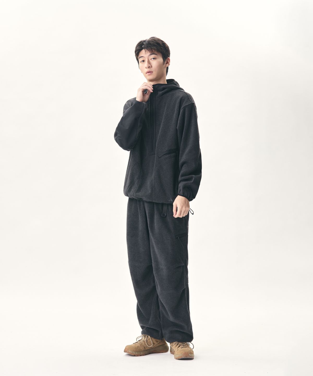 에스피오나지(ESPIONAGE) Expl. Fleece Pullover Anorak Dark Grey