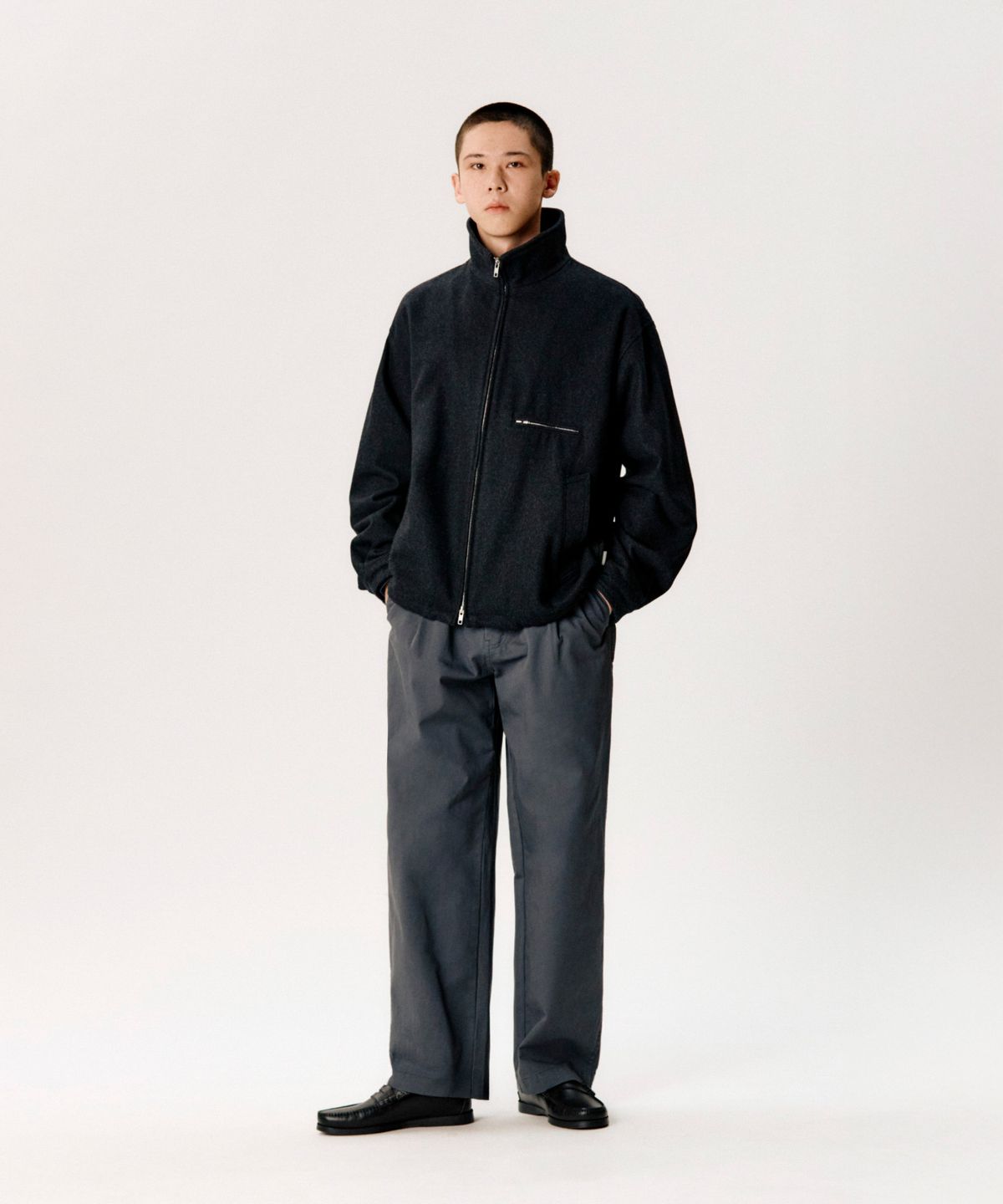 에스피오나지(ESPIONAGE) Wool Blend Track Blouson Charcoal