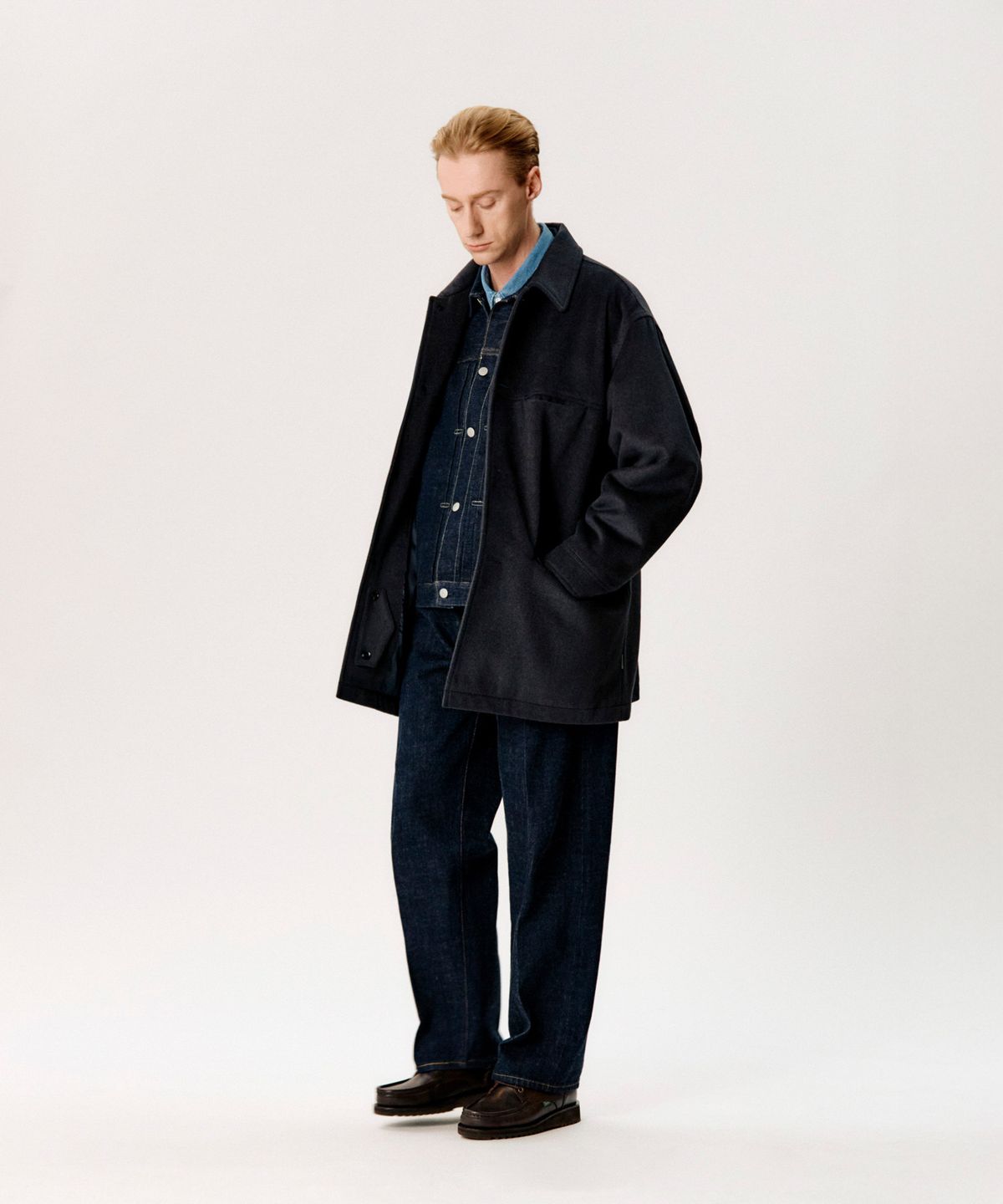 에스피오나지(ESPIONAGE) Wool Blend Car Coat Charcoal