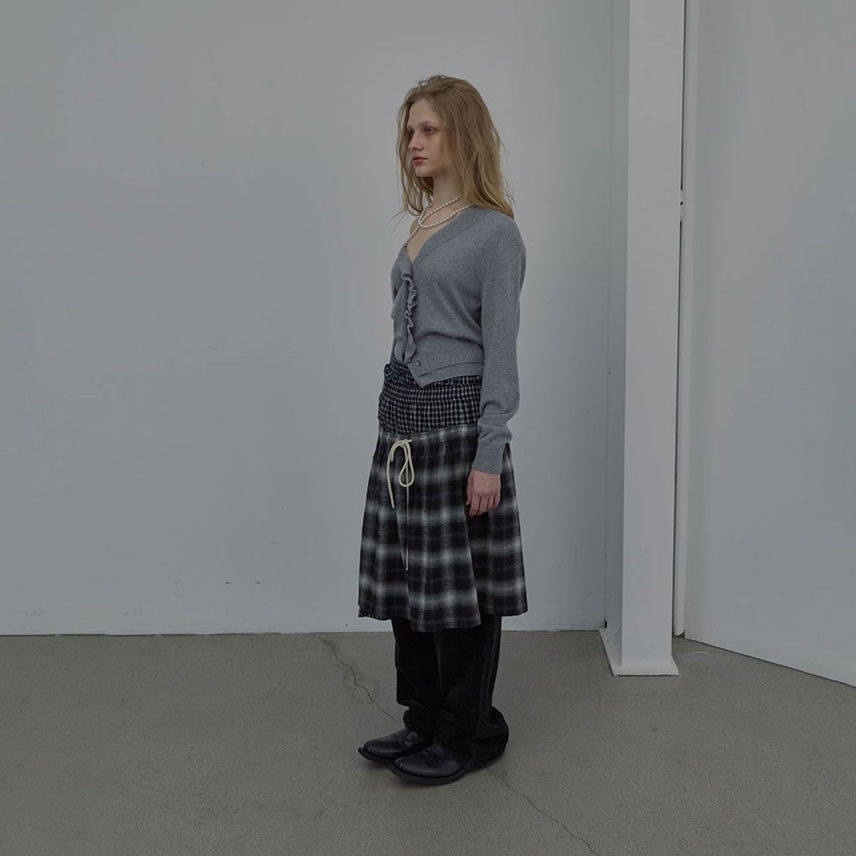 엘씨디씨티엠(LCDC™) DOUBLE-LAYER WAVY CARDIGAN (MELANGE GREY)