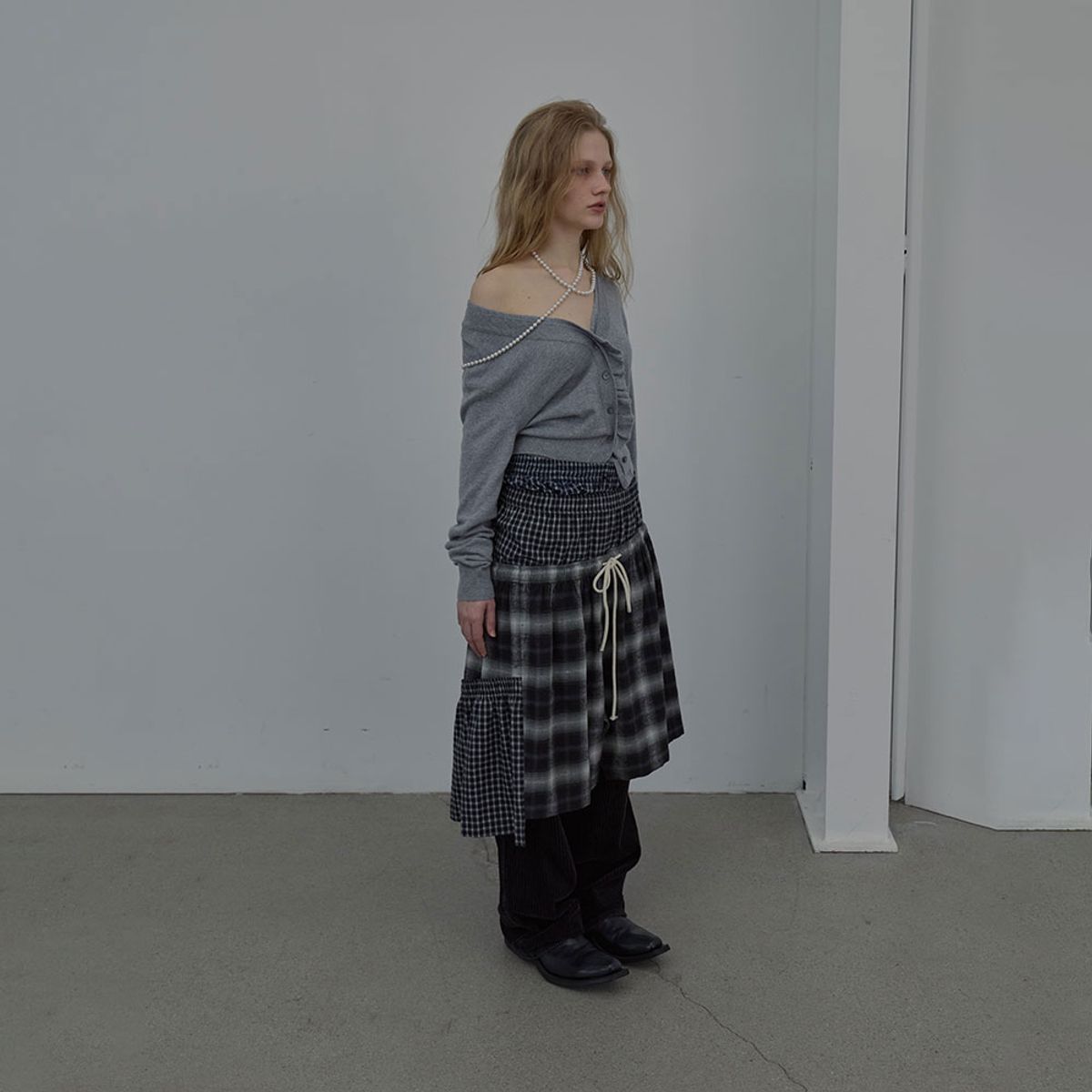 엘씨디씨티엠(LCDC™) DOUBLE-LAYER WAVY CARDIGAN (MELANGE GREY)