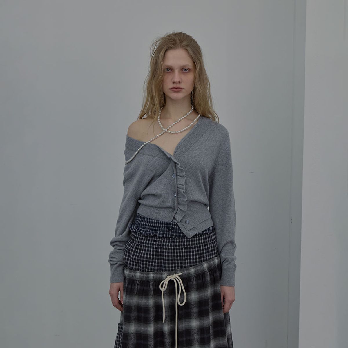 엘씨디씨티엠(LCDC™) DOUBLE-LAYER WAVY CARDIGAN (MELANGE GREY)