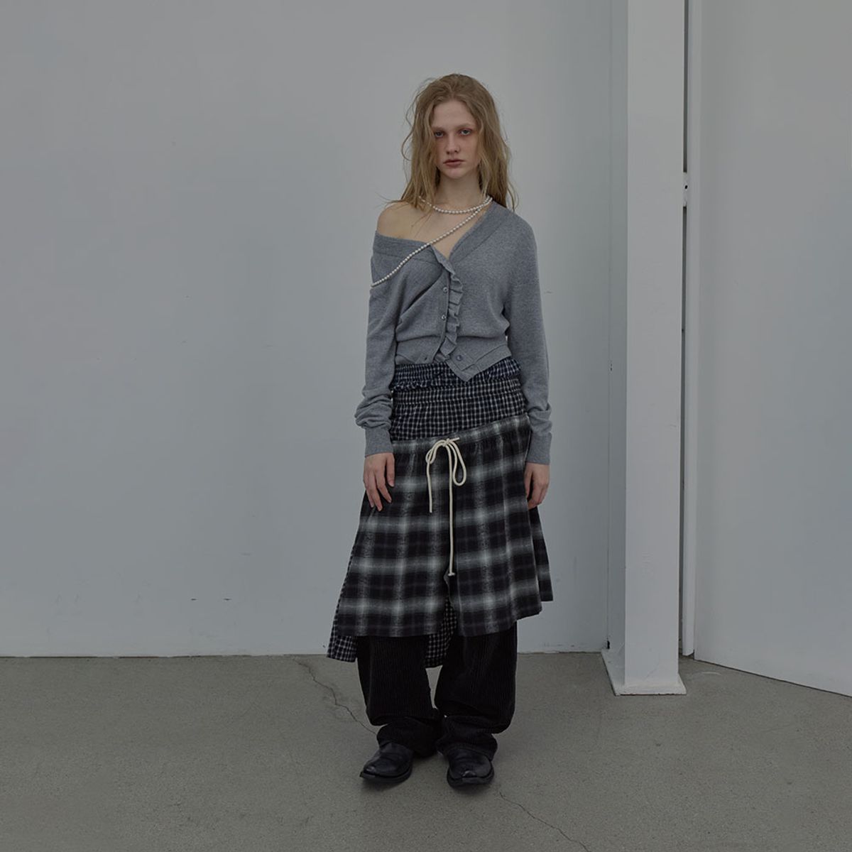 엘씨디씨티엠(LCDC™) DOUBLE-LAYER WAVY CARDIGAN (MELANGE GREY)