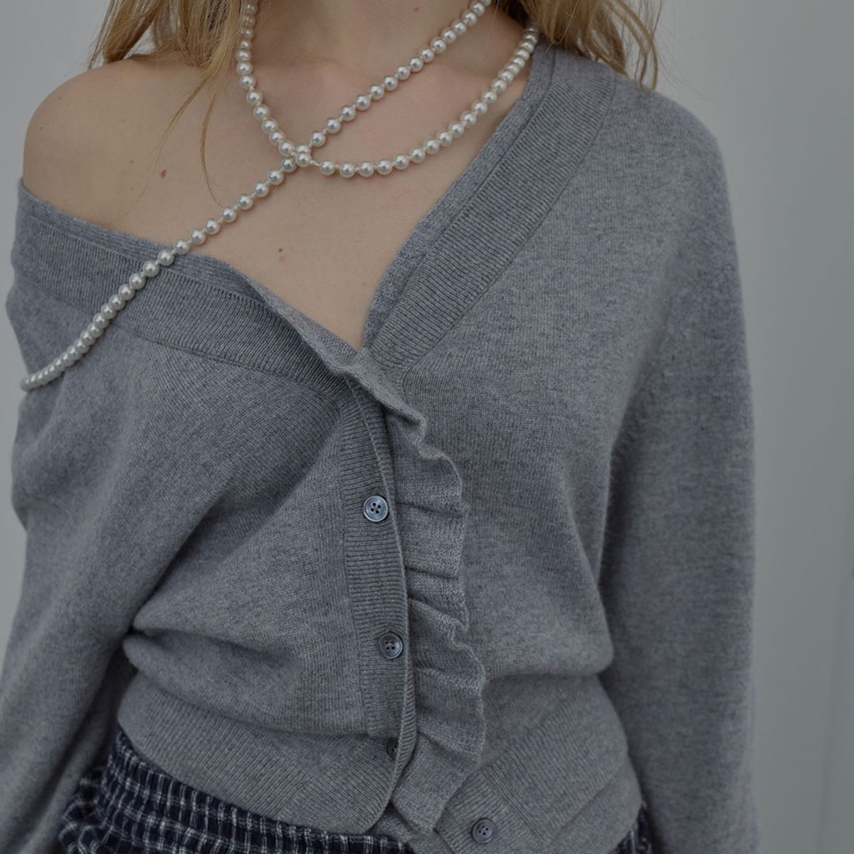 엘씨디씨티엠(LCDC™) DOUBLE-LAYER WAVY CARDIGAN (MELANGE GREY)