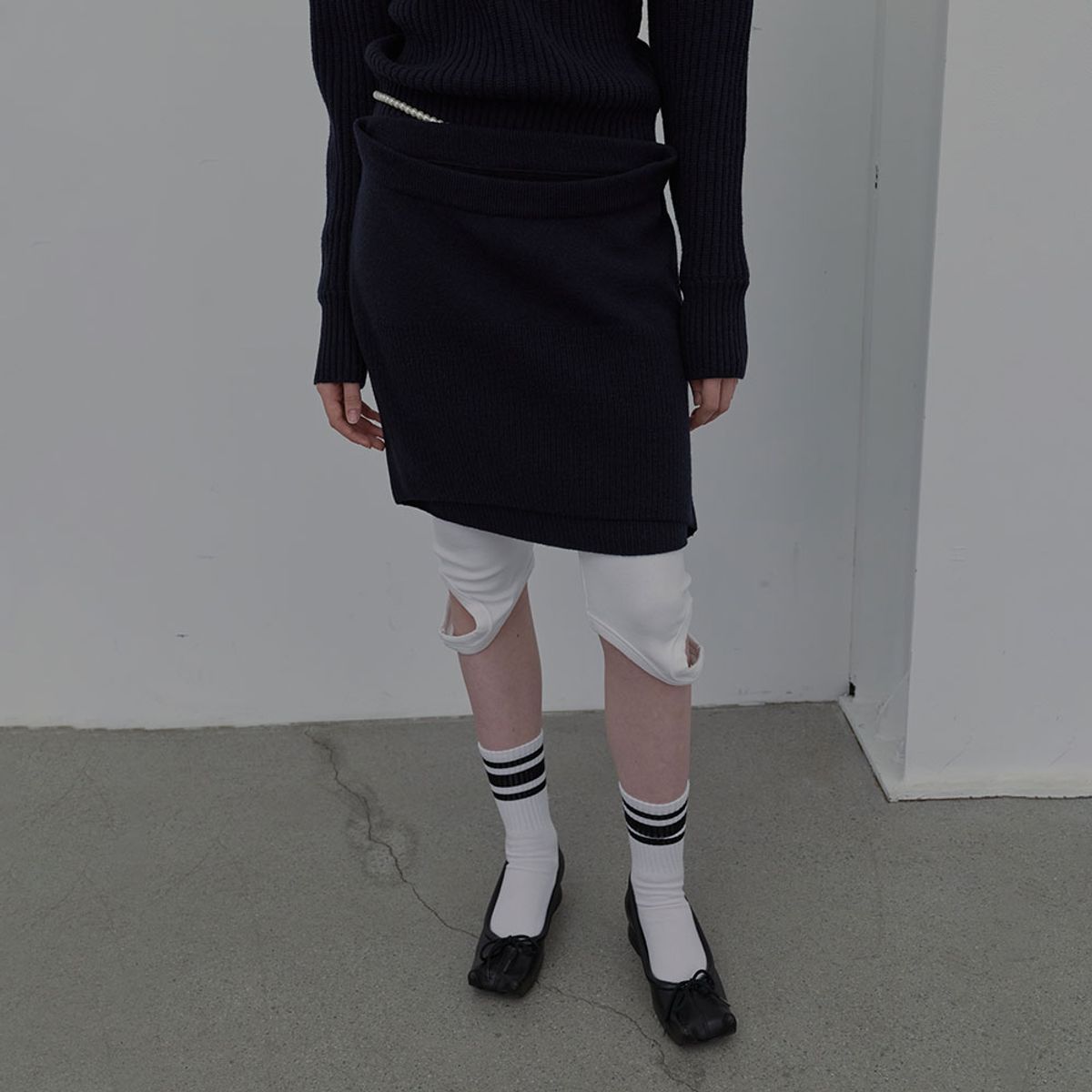 엘씨디씨티엠(LCDC™) DOUBLE LAYER KNIT SKIRT (NAVY)