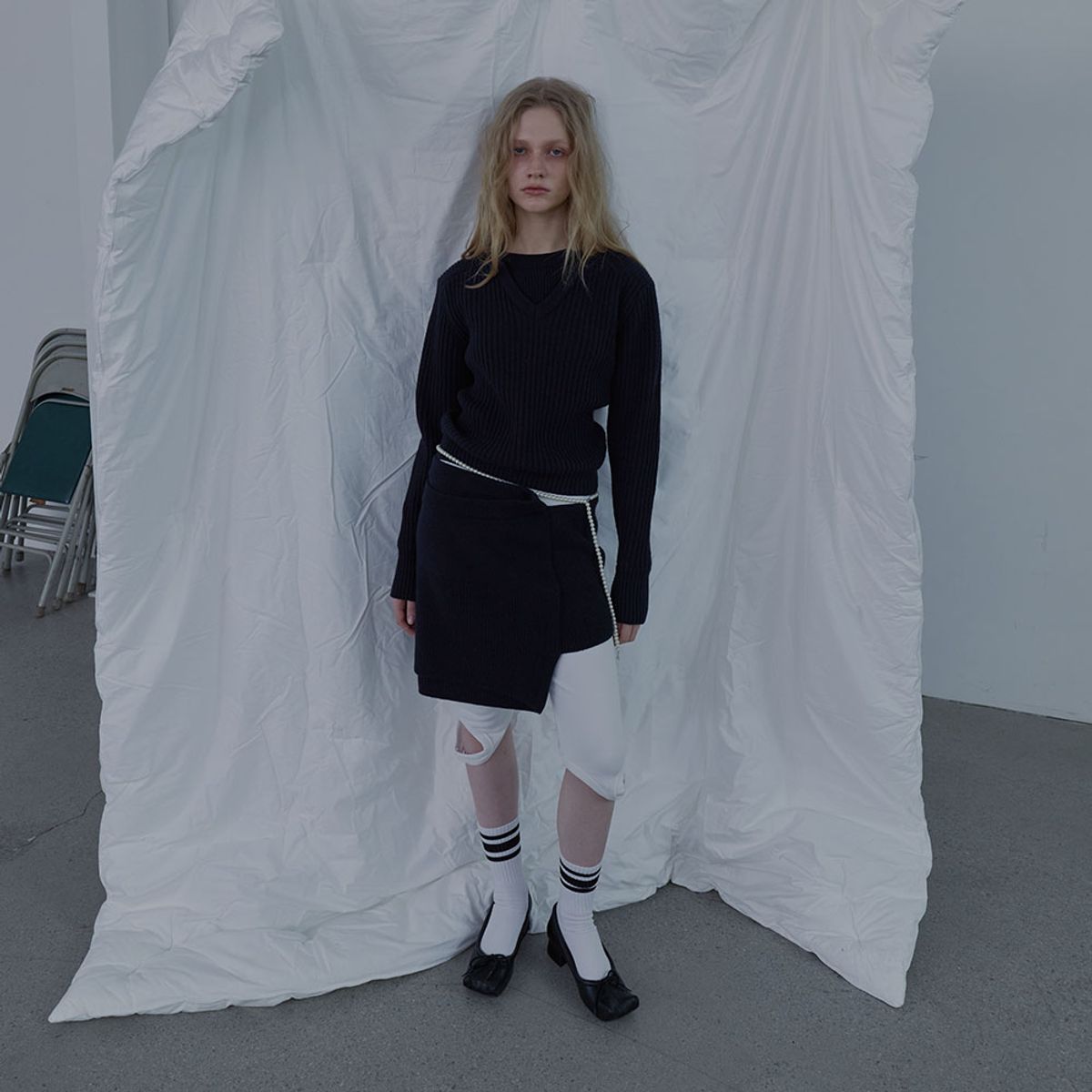 엘씨디씨티엠(LCDC™) DOUBLE LAYER KNIT SKIRT (NAVY)