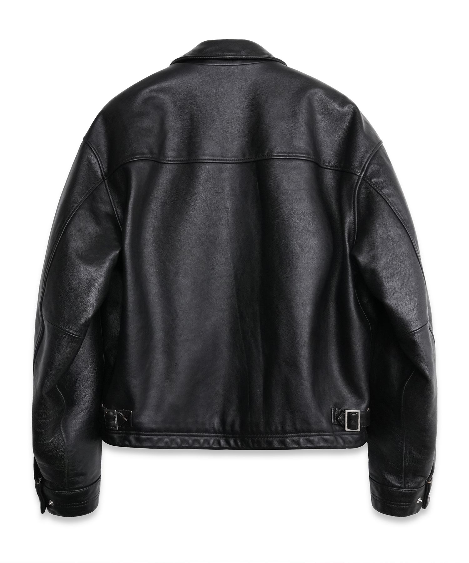 MUSINSA | DOFFJASON Washed Tee Core Leather Single Jacket BLACK