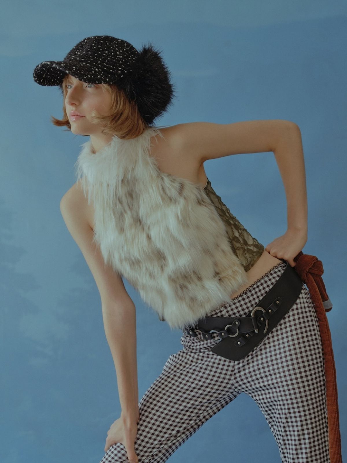 포에지담(POESIEDAME) SHAGGY EARFLAP CAP IN BOUCLE DOT BLACK