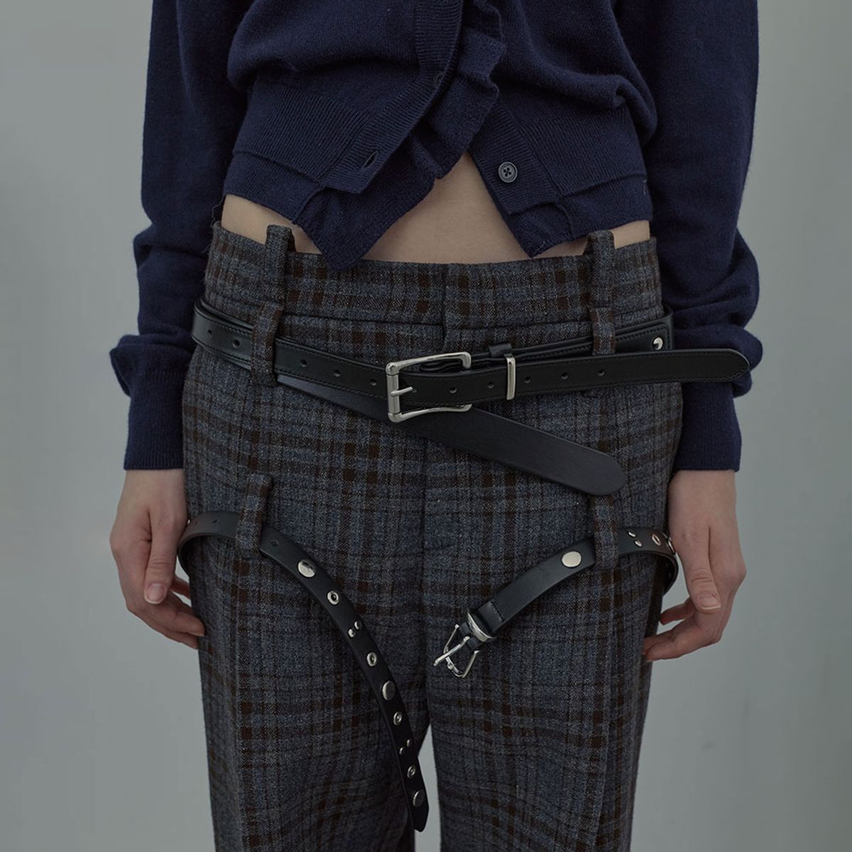 엘씨디씨티엠(LCDC™) BELTED TAILORED TROUSERS_CHECKED (BROWN)