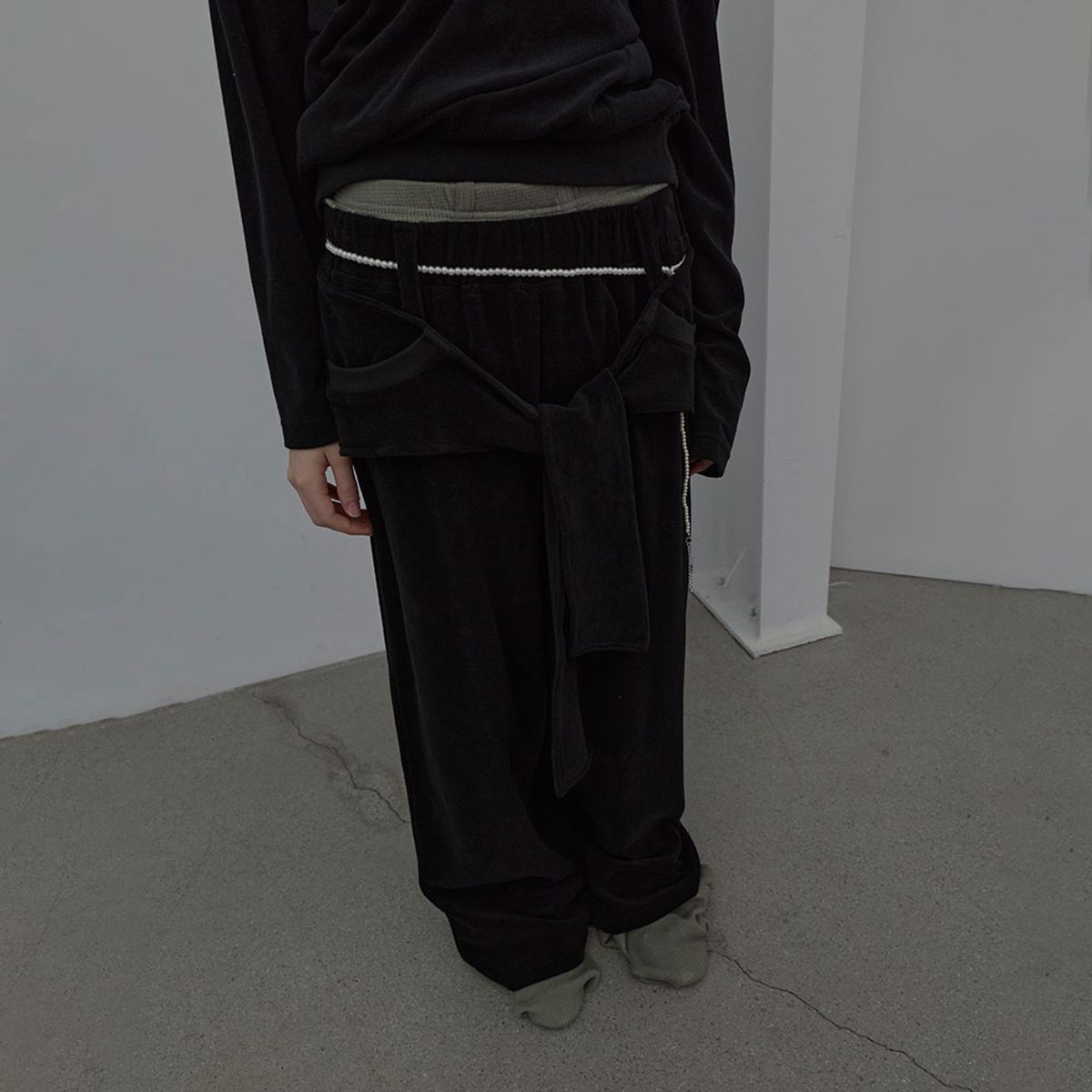 엘씨디씨티엠(LCDC™) TIED DETAIL JERSEY PANTS (BLACK)