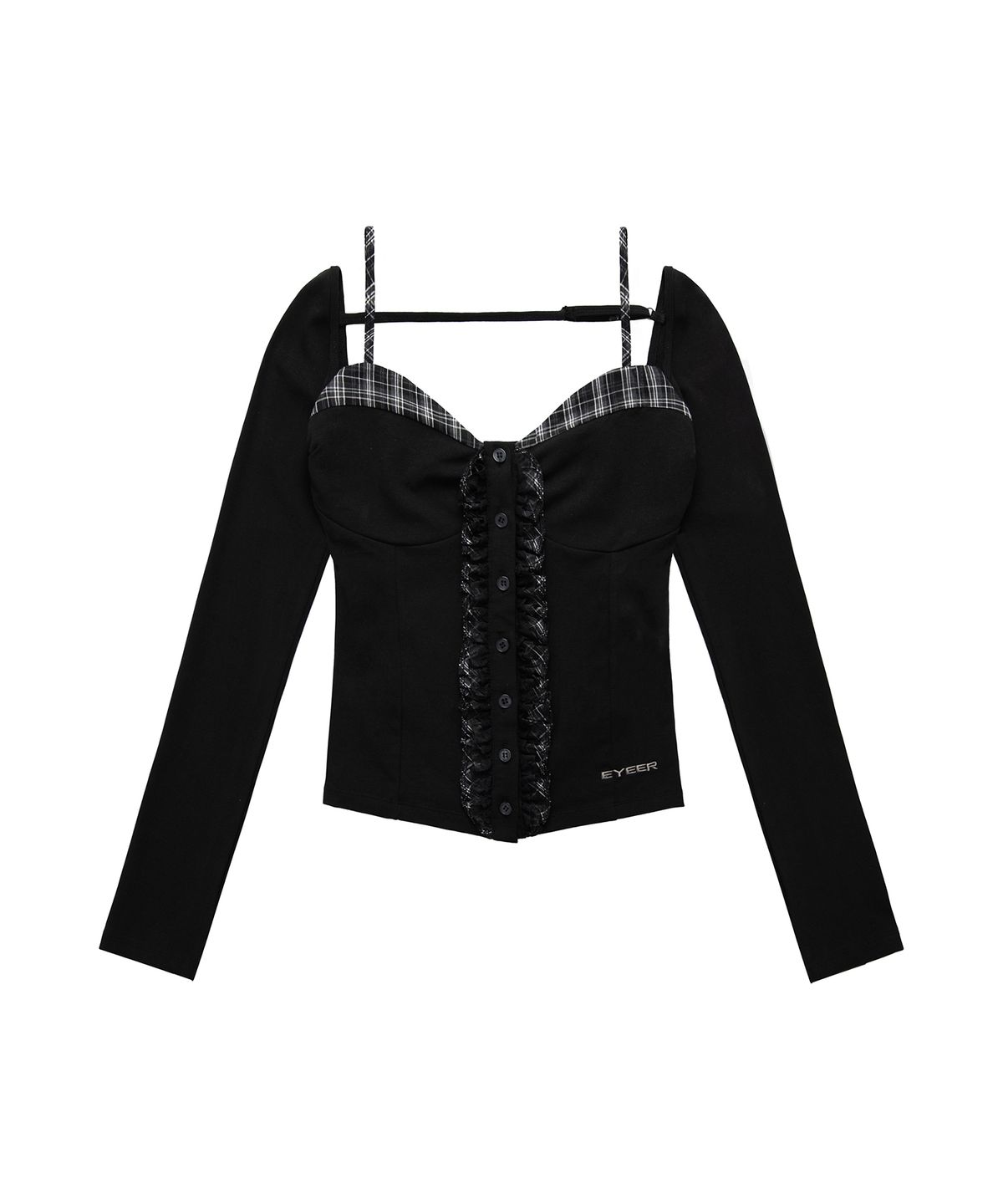 이와이이알(EYEER) Check Pattern Layerd Long Sleeve - Black
