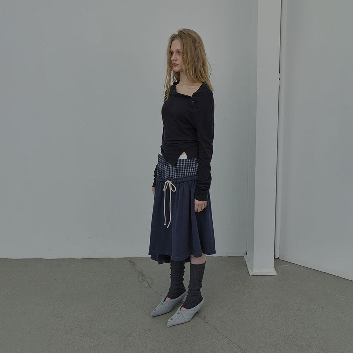 엘씨디씨티엠(LCDC™) CHECKMIX JERSEY SKIRT (NAVY)