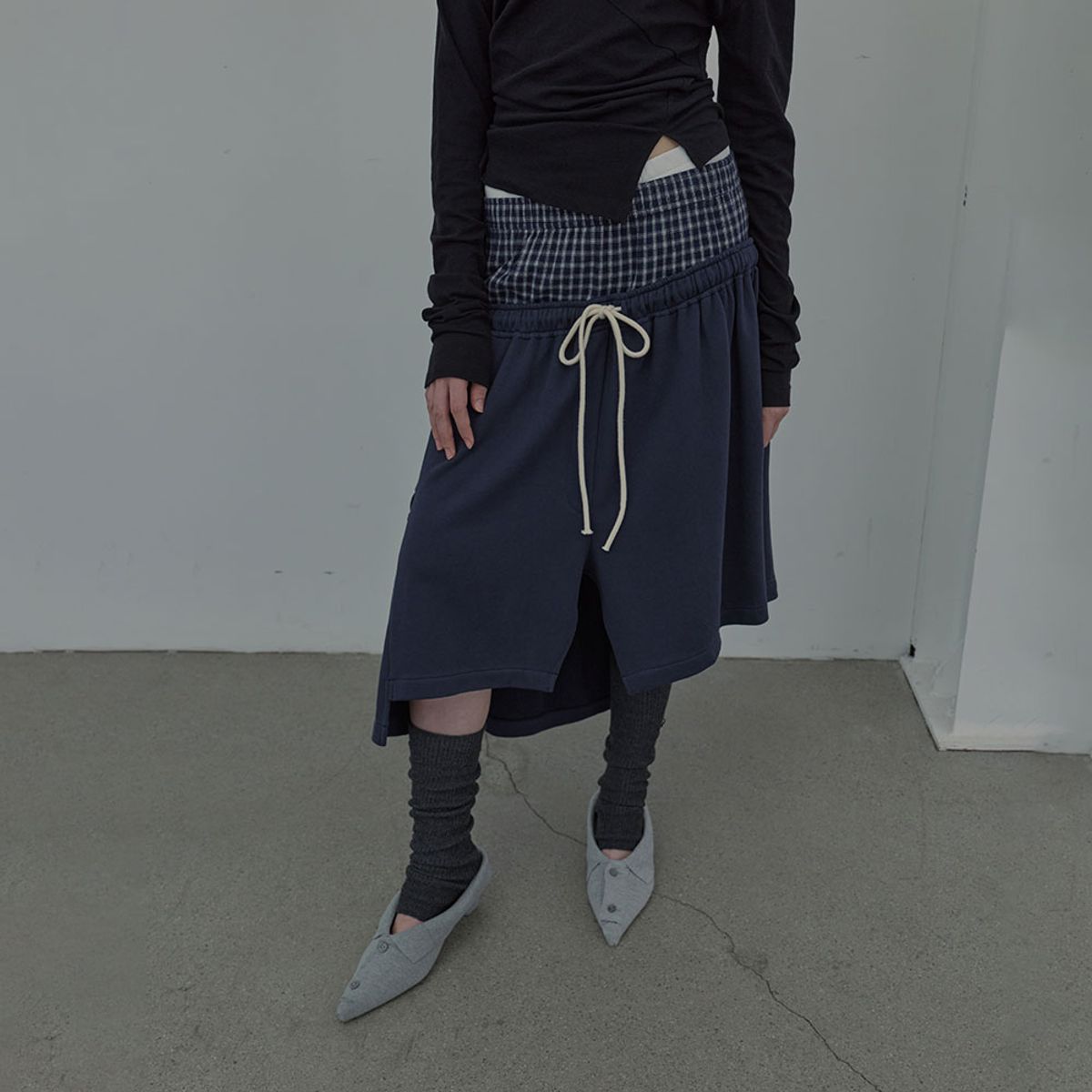 엘씨디씨티엠(LCDC™) CHECKMIX JERSEY SKIRT (NAVY)