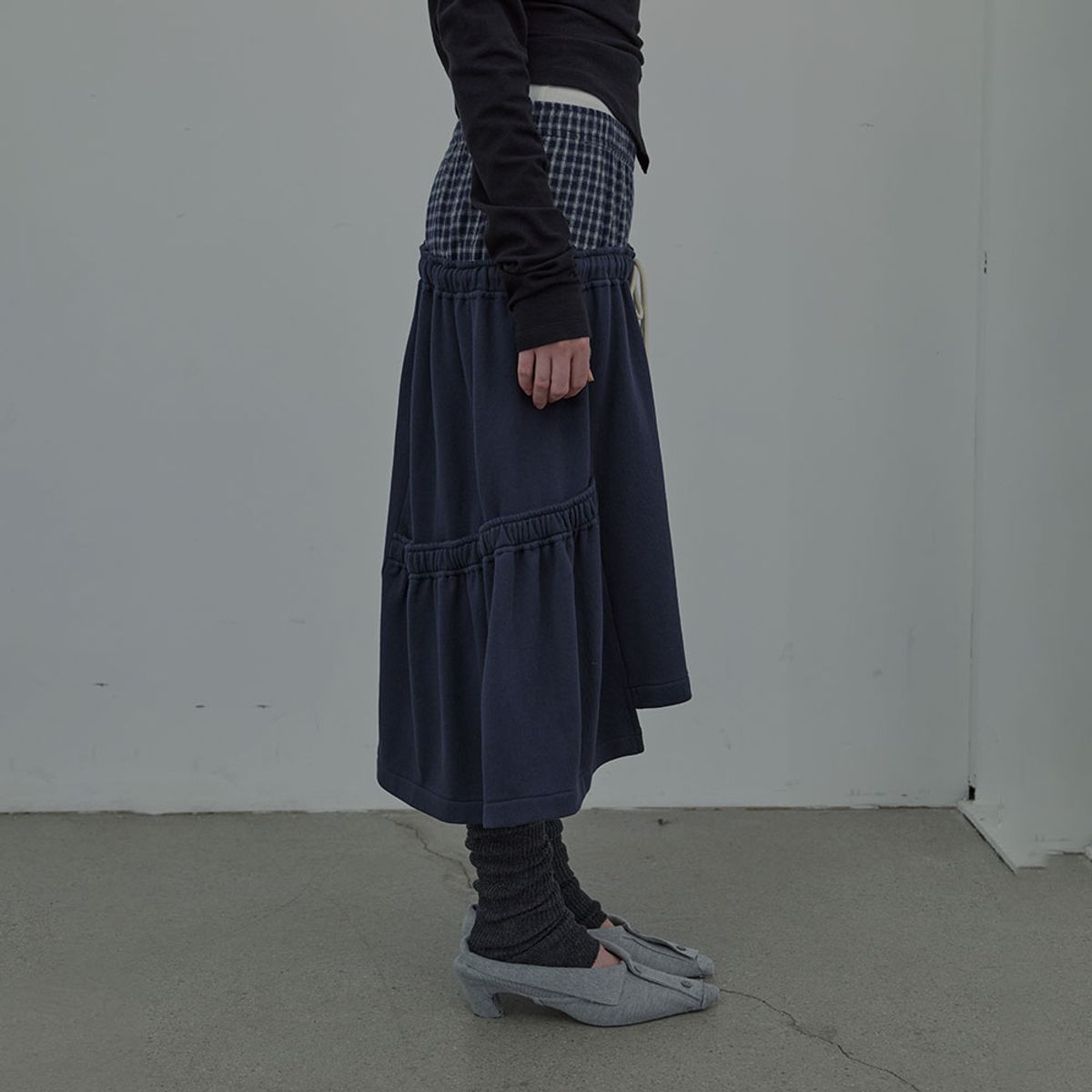 엘씨디씨티엠(LCDC™) CHECKMIX JERSEY SKIRT (NAVY)