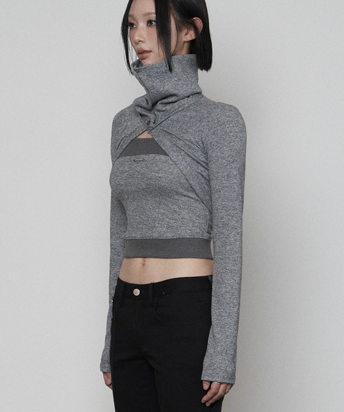 에트오소메(ETRE AU SOMMET) Polar Open Bolero Top Set (MELANGE GRAY)