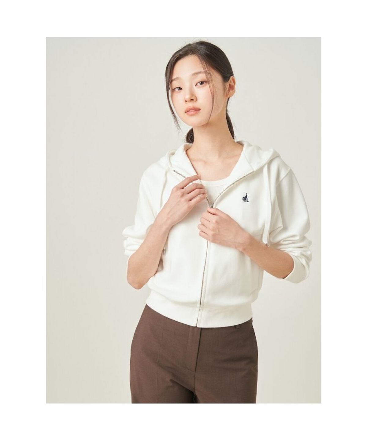 빈폴 레이디스(BEANPOLE LADIES) 면 혼방 후드 집업  아이보리 (BF5841C030)