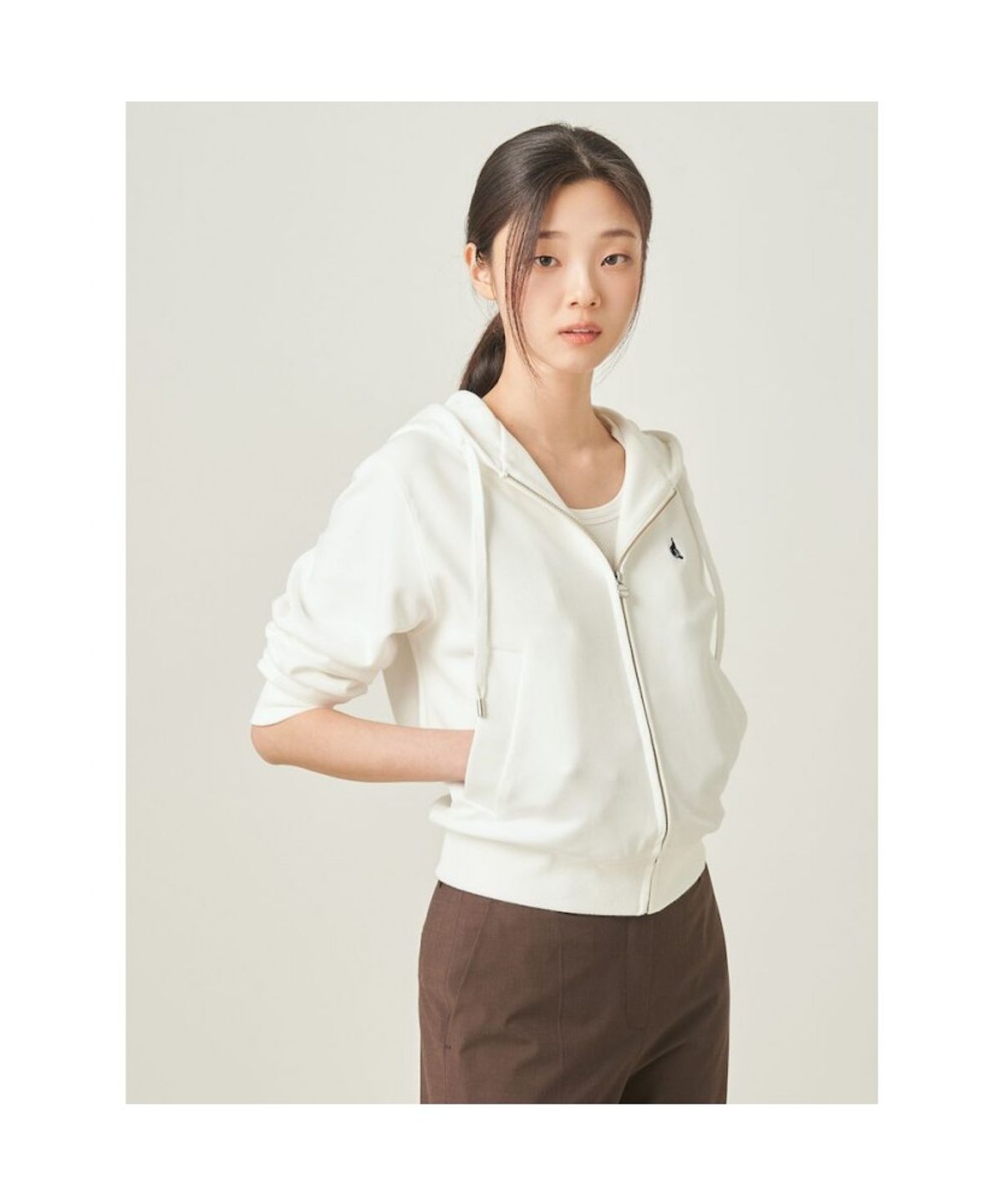 빈폴 레이디스(BEANPOLE LADIES) 면 혼방 후드 집업  아이보리 (BF5841C030)