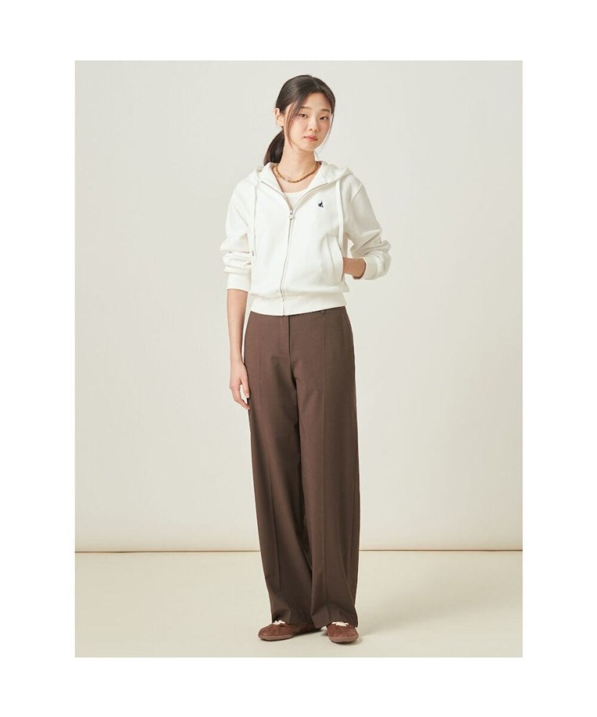 빈폴 레이디스(BEANPOLE LADIES) 면 혼방 후드 집업  아이보리 (BF5841C030)