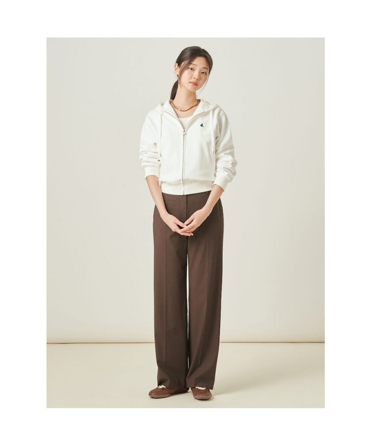 빈폴 레이디스(BEANPOLE LADIES) 면 혼방 후드 집업  아이보리 (BF5841C030)