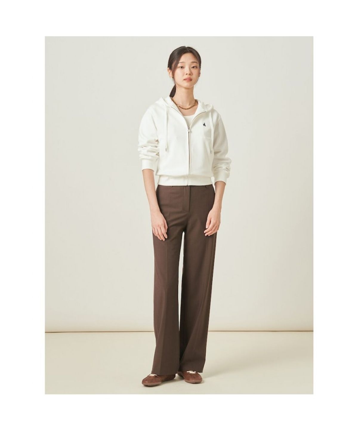 빈폴 레이디스(BEANPOLE LADIES) 면 혼방 후드 집업  아이보리 (BF5841C030)
