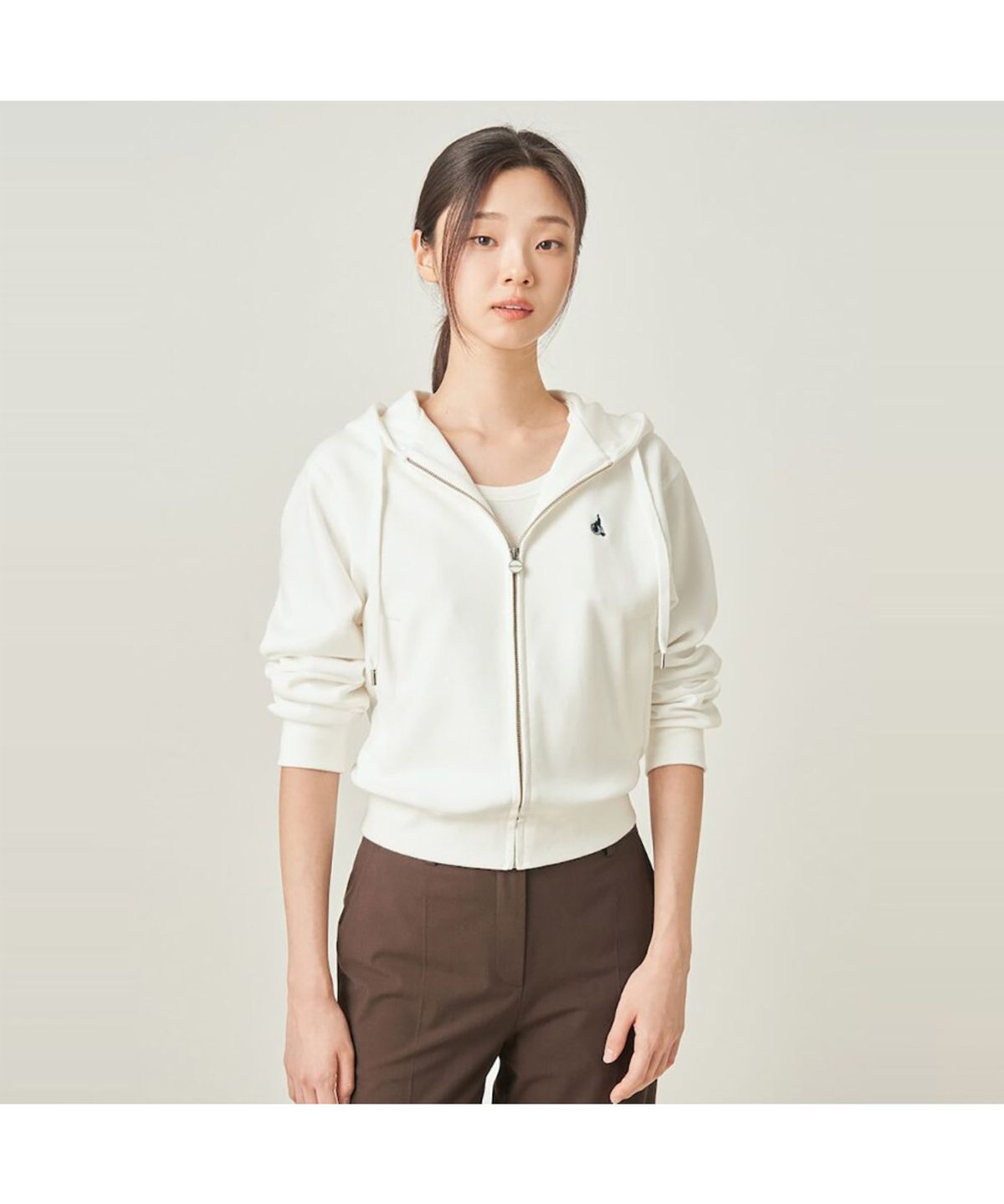 빈폴 레이디스(BEANPOLE LADIES) 면 혼방 후드 집업  아이보리 (BF5841C030)