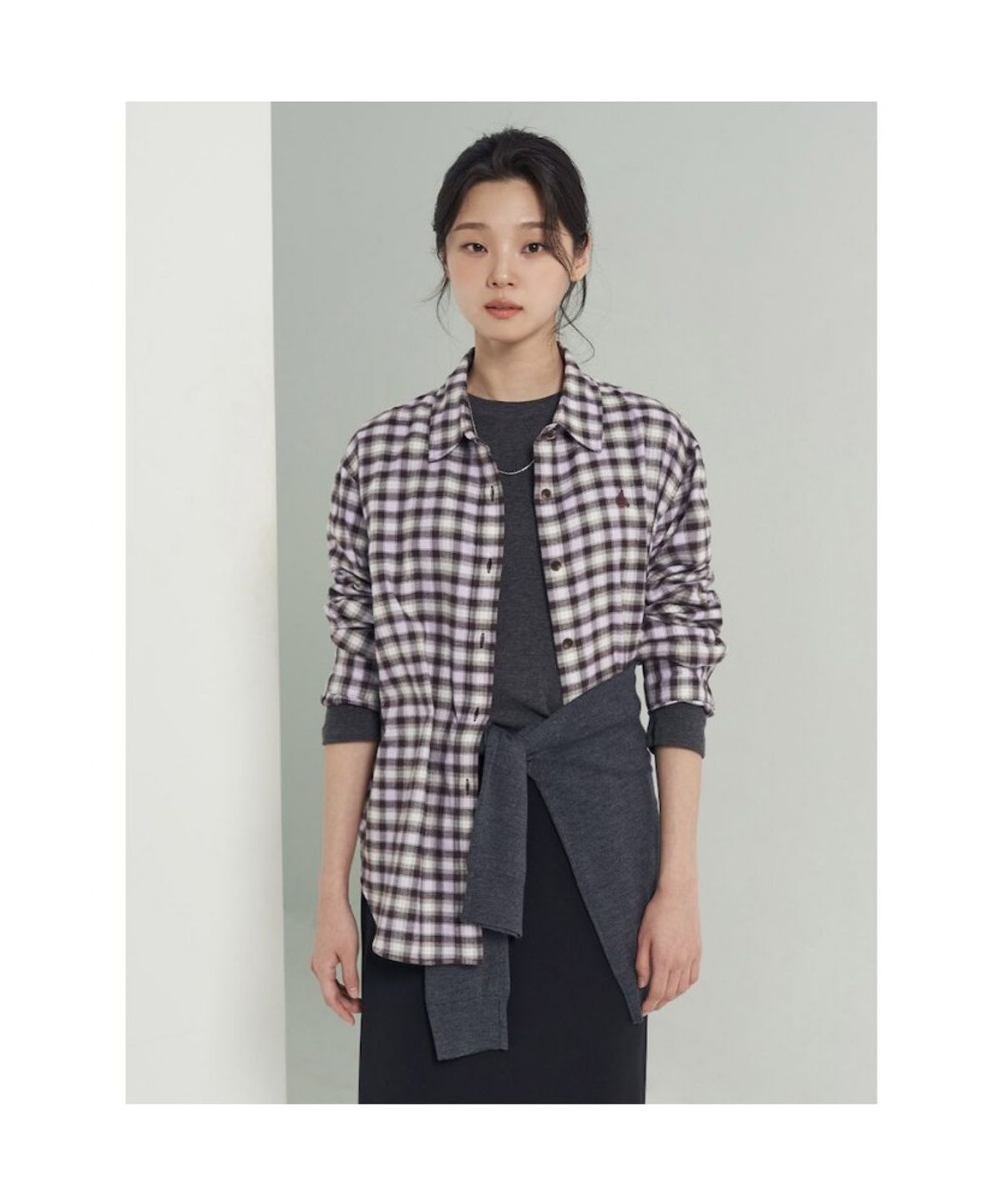 빈폴 레이디스(BEANPOLE LADIES) 기모 체크 오버핏 셔츠  라벤더 (BF5964C03T)