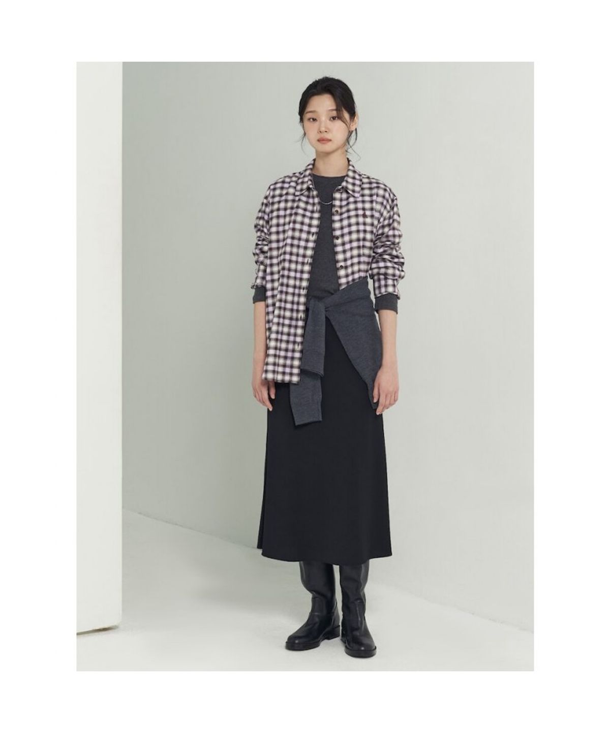 빈폴 레이디스(BEANPOLE LADIES) 기모 체크 오버핏 셔츠  라벤더 (BF5964C03T)