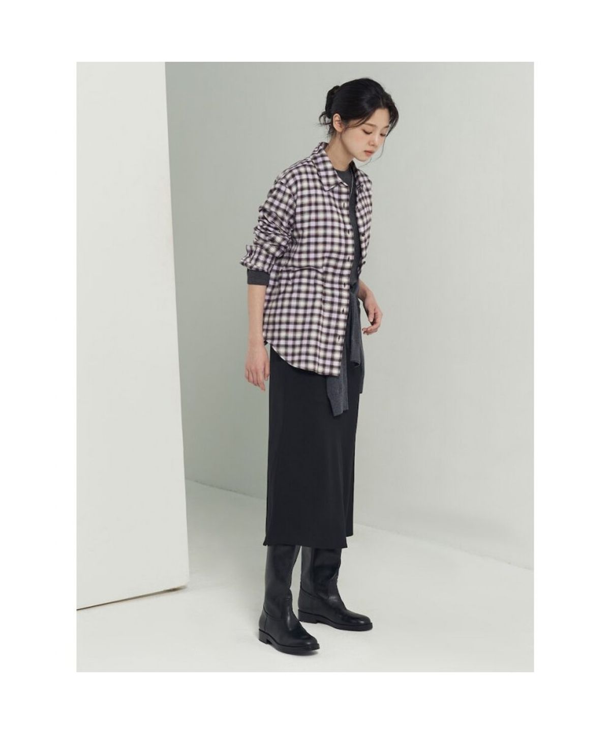 빈폴 레이디스(BEANPOLE LADIES) 기모 체크 오버핏 셔츠  라벤더 (BF5964C03T)