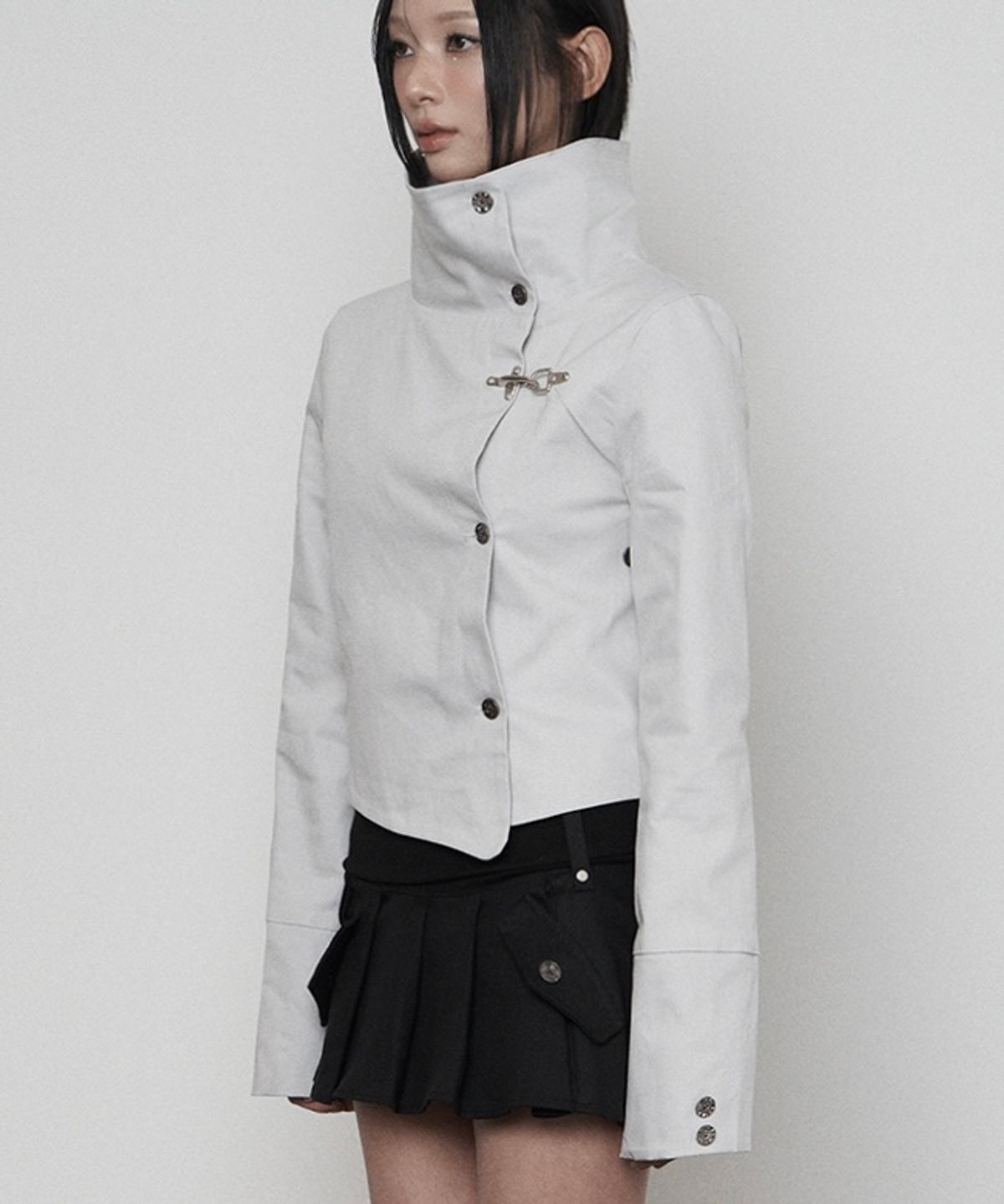에트오소메(ETRE AU SOMMET) Wide High-neck Side Button Jacket ( LIGHT GRAY )
