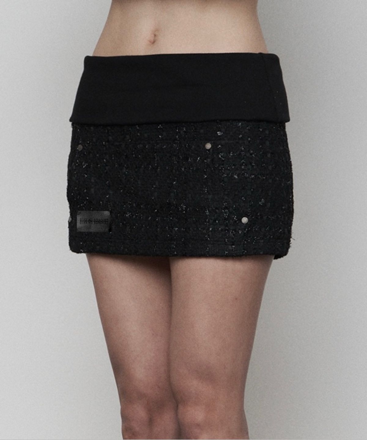 에트오소메(ETRE AU SOMMET) Rib Hoodie Pocket Tweed Skirt ( BLACK )