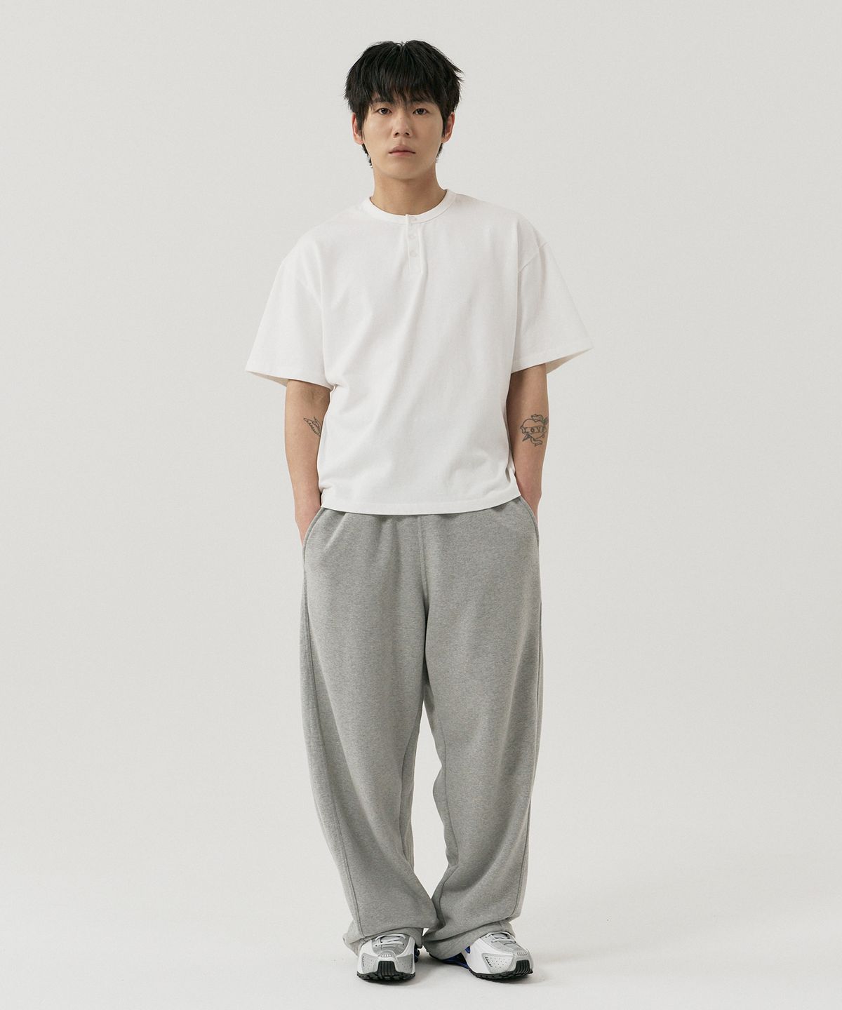 그노크(GNOK) [기모선택]커브드 와이드 스웨트 팬츠[메란지]