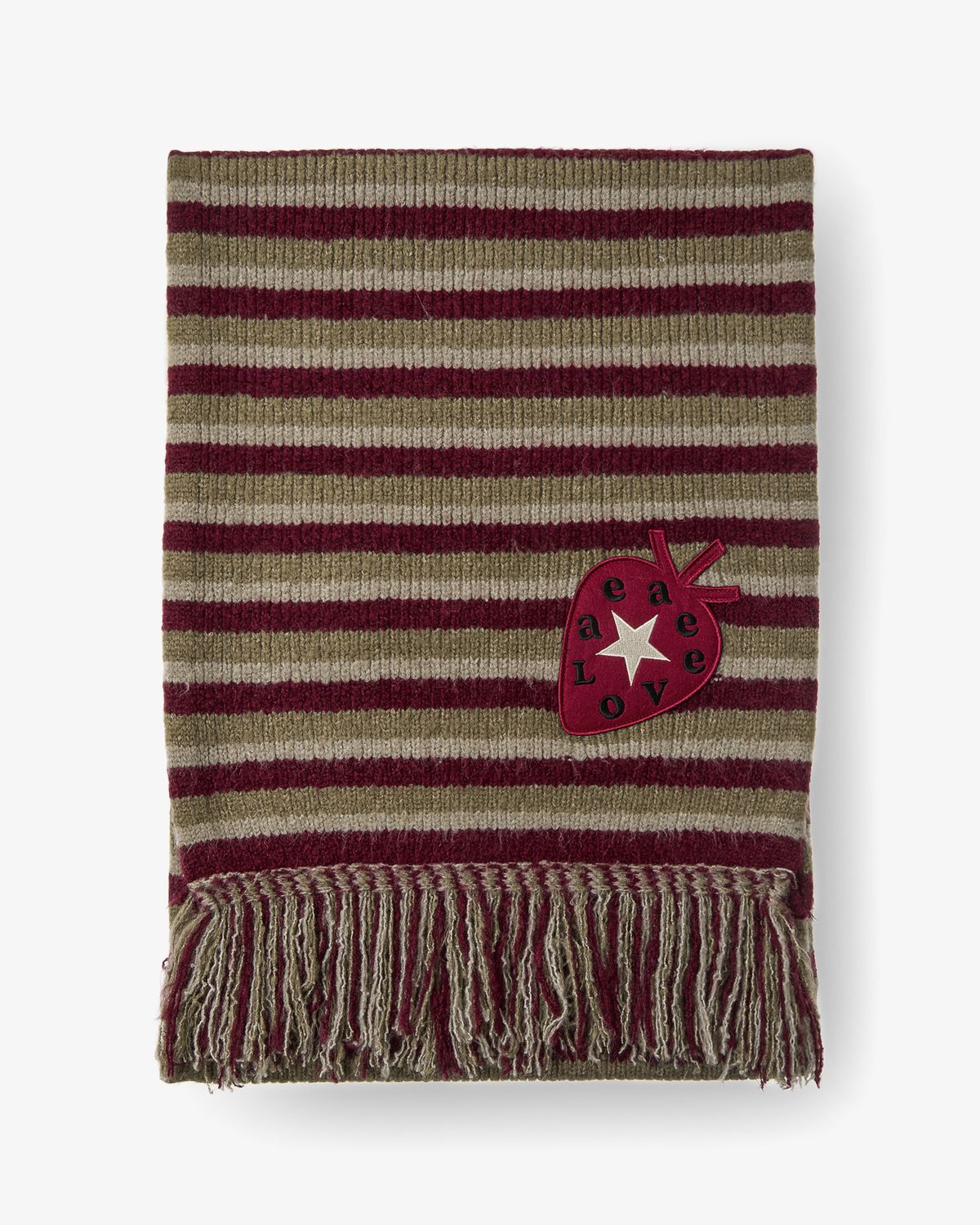 에이이에이이(AEAE) STRIPE TASSEL MUFFLER [BURGUNDY]