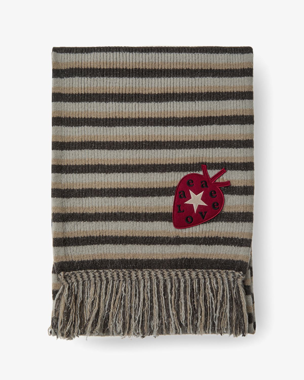 에이이에이이(AEAE) STRIPE TASSEL MUFFLER [BROWN]
