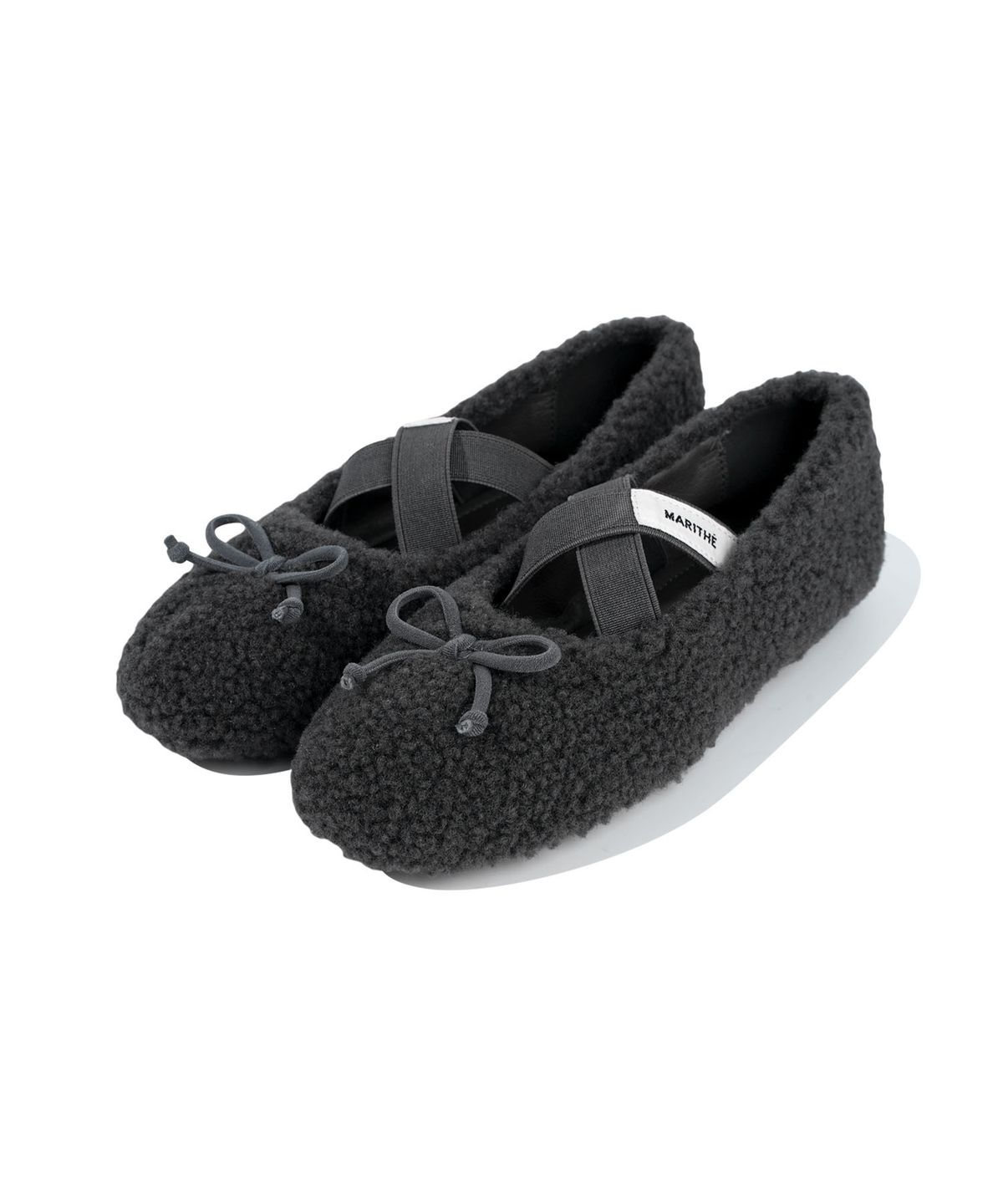 마리떼 키즈(MARITHÉ KIDS) KIDS CROSS BANDING SHEARLING FLAT SHOES charcoal
