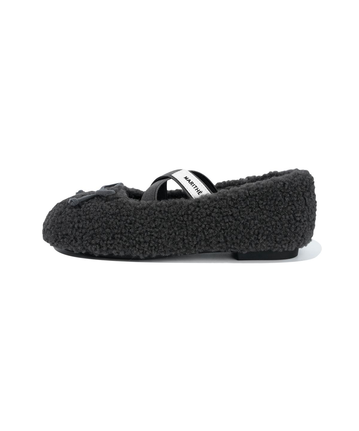 마리떼 키즈(MARITHÉ KIDS) KIDS CROSS BANDING SHEARLING FLAT SHOES charcoal