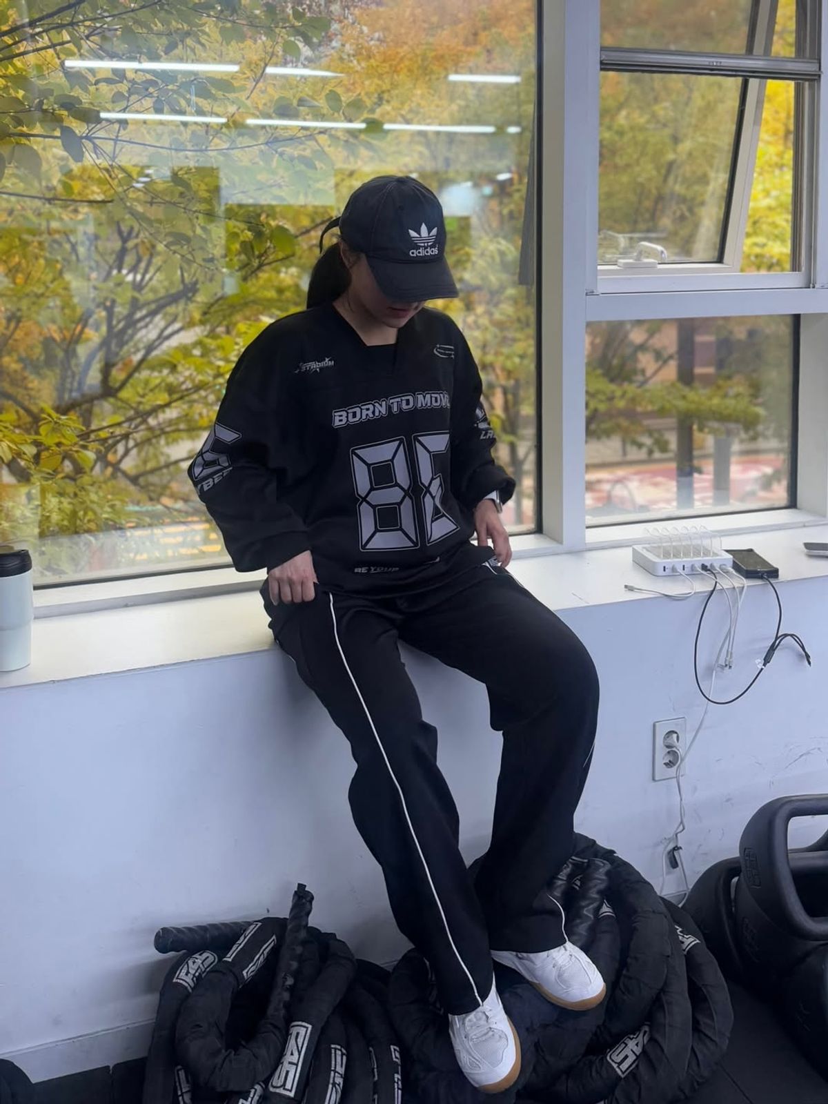 레이지비(LAZYBEE) 자이언트핏 긴팔티 럭비져지 오버핏 헬스 짐웨어 맨투맨 러닝 저지 블록코어 W 블랙2