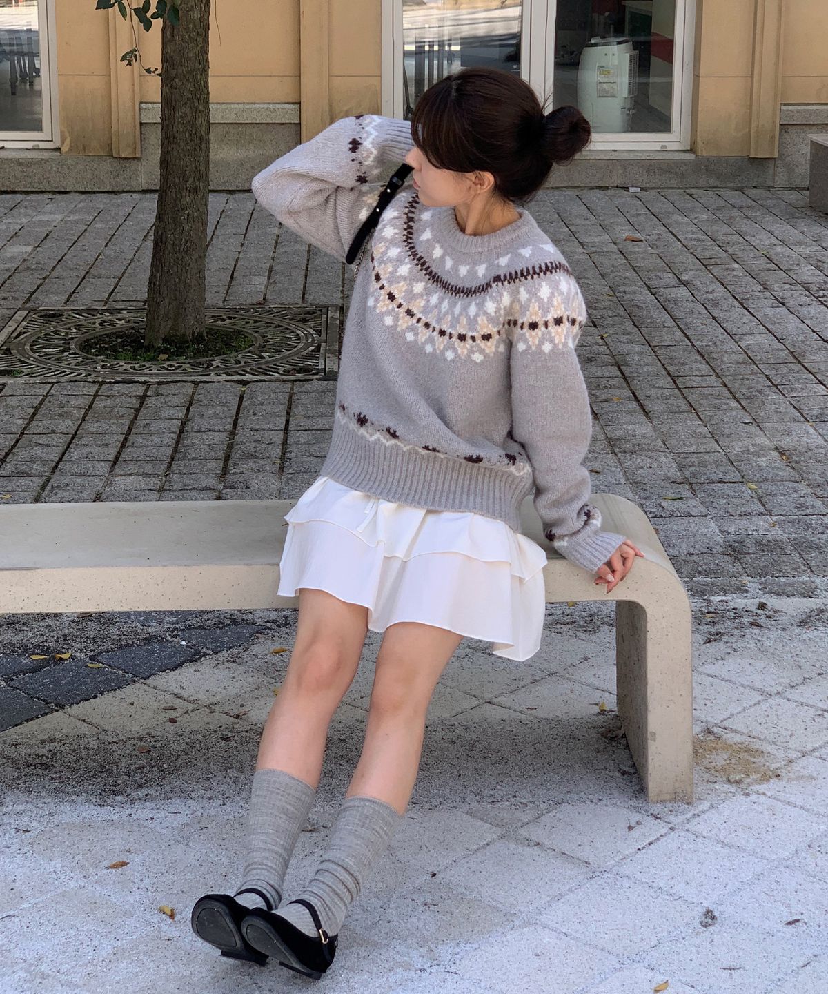 드로우핏 우먼(DRAWFIT WOMEN) [드로우핏우먼 X 알로하] 펜스 노르딕 풀오버 니트 [L.GREY]
