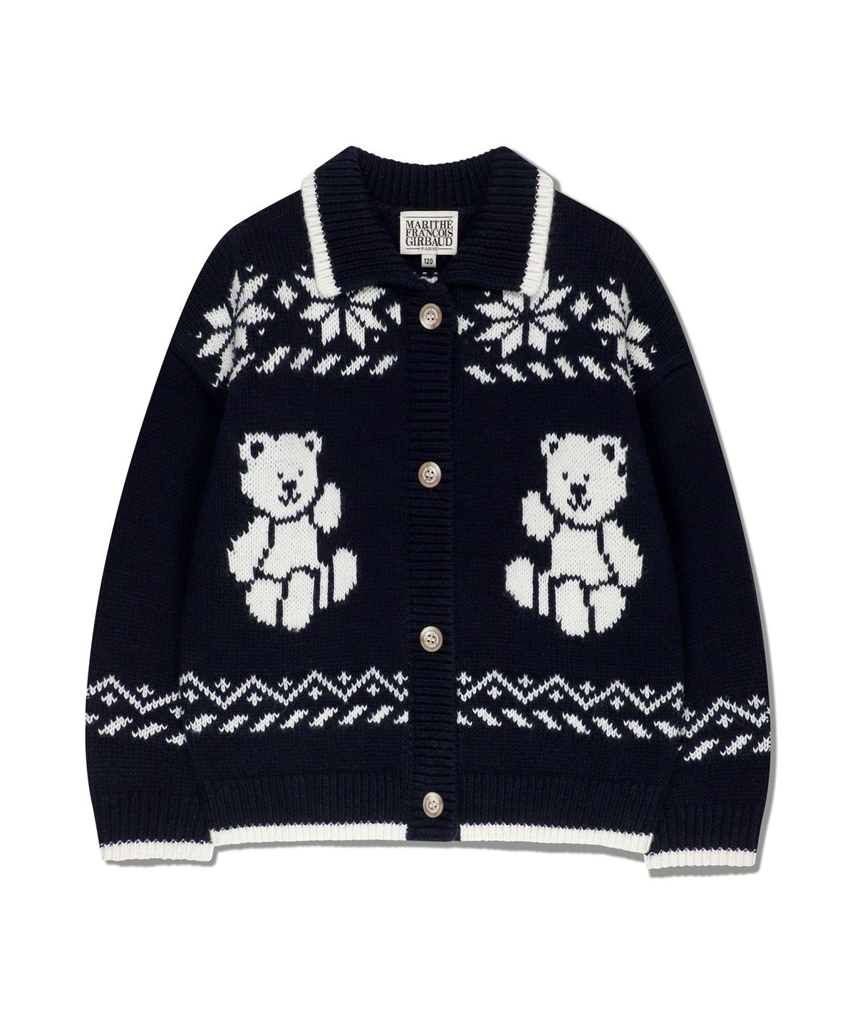 마리떼 키즈(MARITHÉ KIDS) KIDS NORDIC BEAR KNIT COLLAR CARDIGAN navy